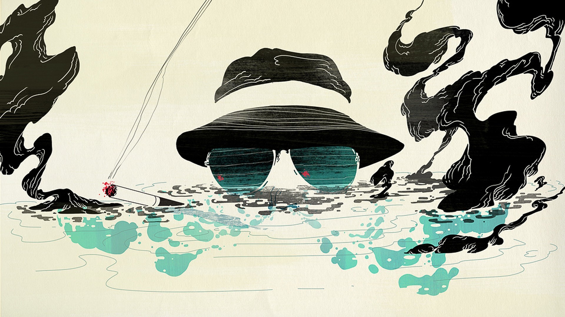 Fear And Loathing In Las Vegas Hunter S Thompson Smoking Artwork Movies 1920x1080