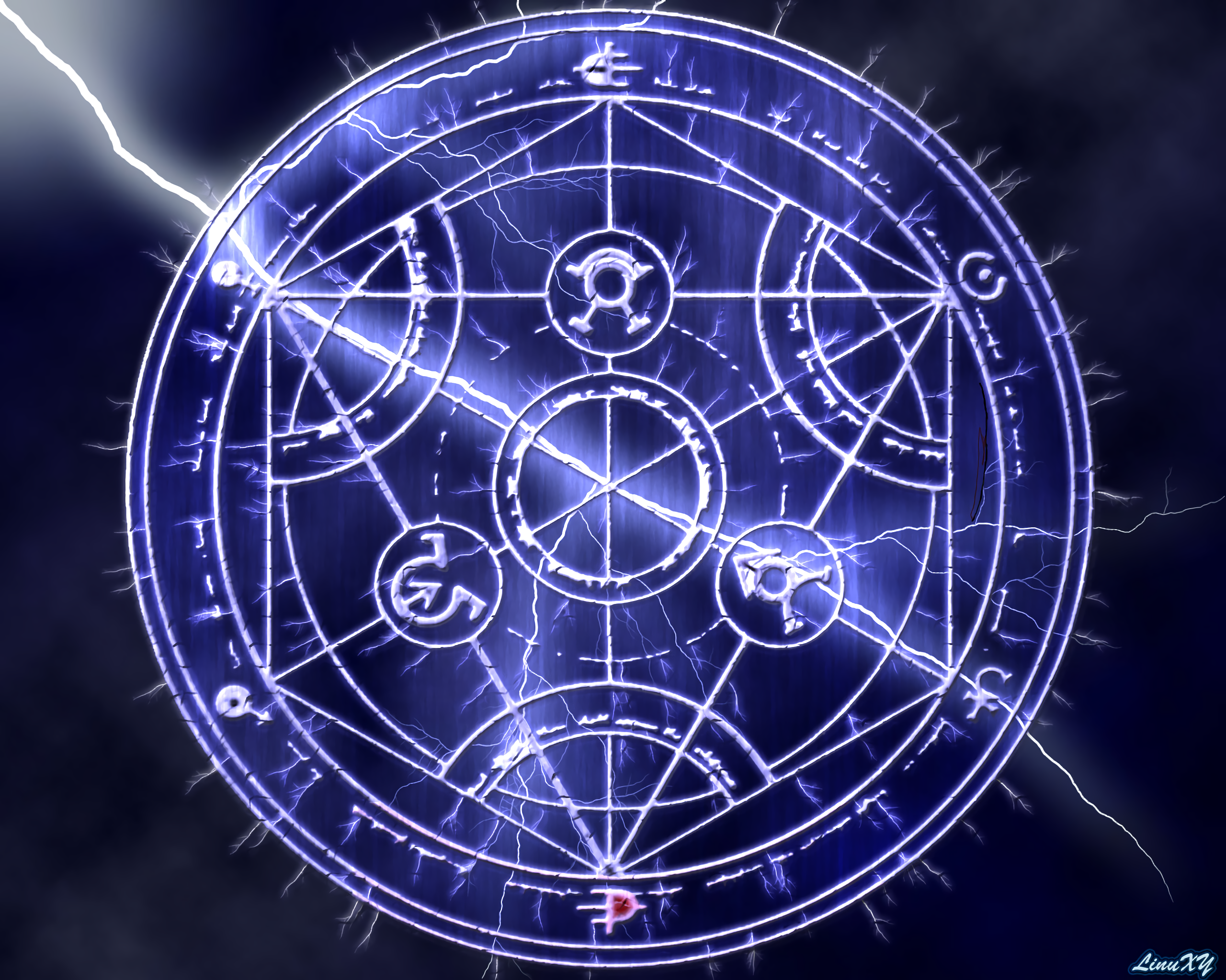 Full Metal Alchemist Full Metal Alchemist Brotherhood Anime Pentagram Fantasia Lightning 2560x2048
