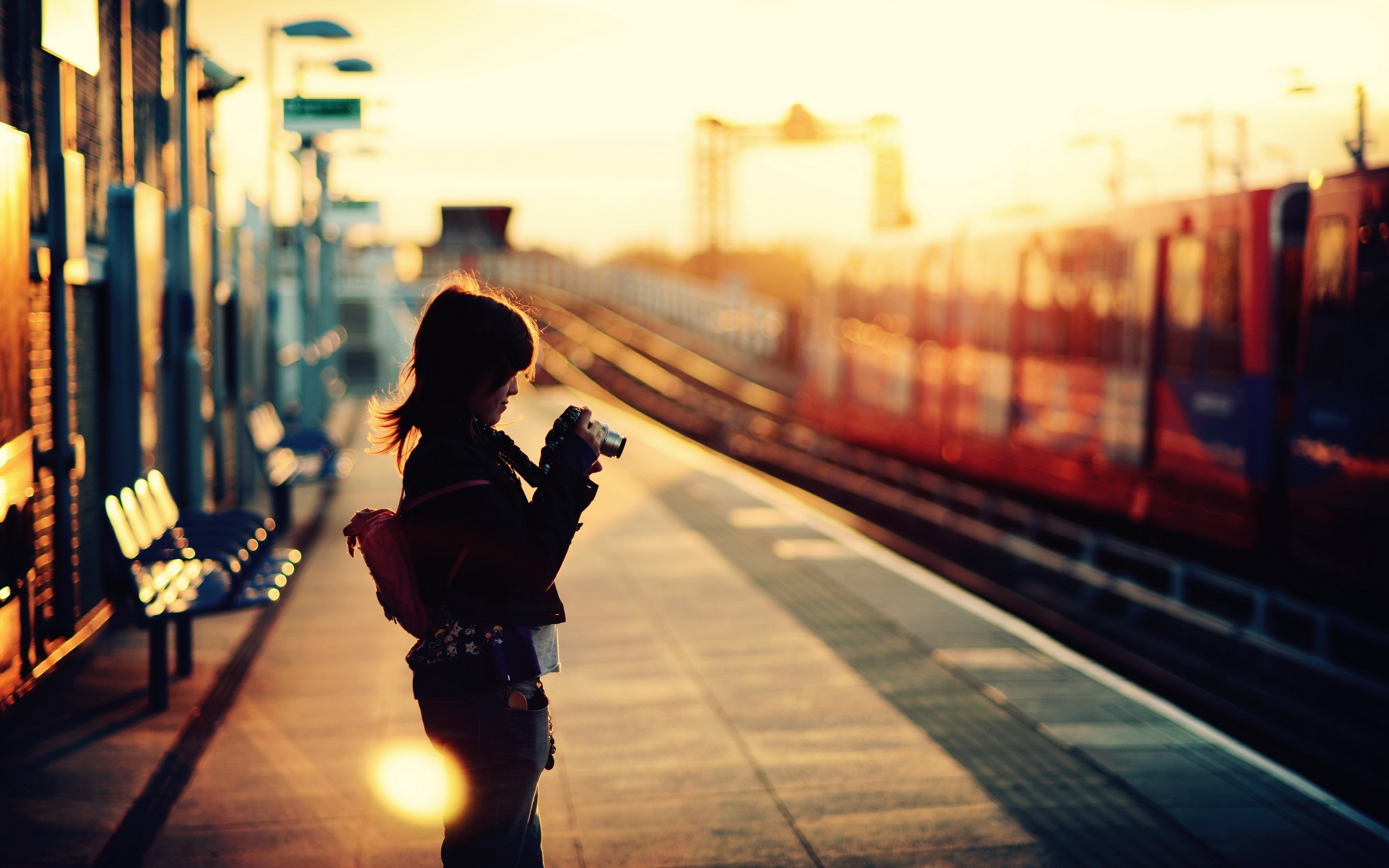 Photography Railway Railway Station Depth Of Field Sunset Train Women Photographer Train Station Bok 2560x1600