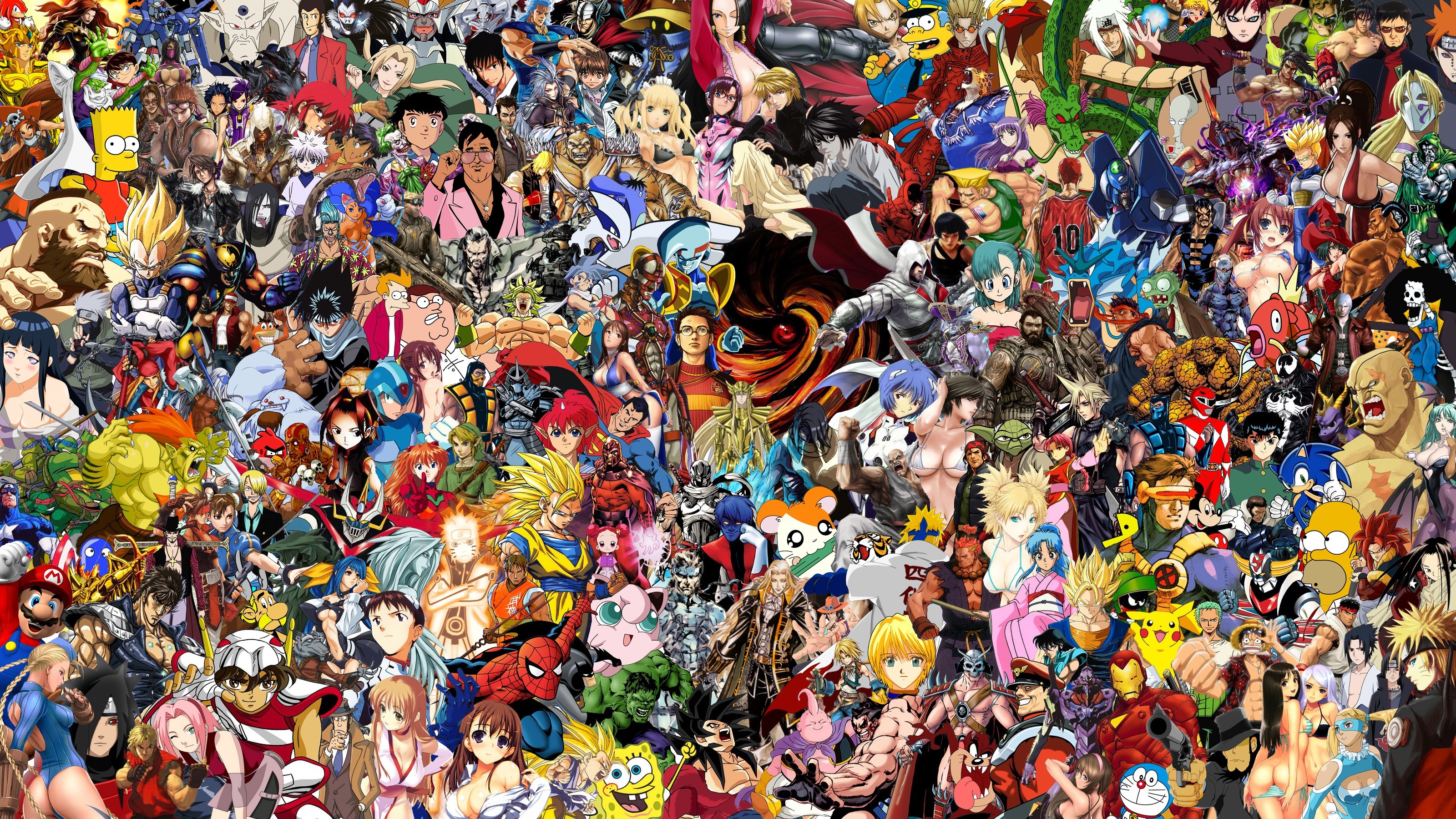 Anime Collage Dragon Ball Uzumaki Naruto Gaara Bulma Bart Simpson Peter Griffin Vegeta Son Goku Spon 3200x1800