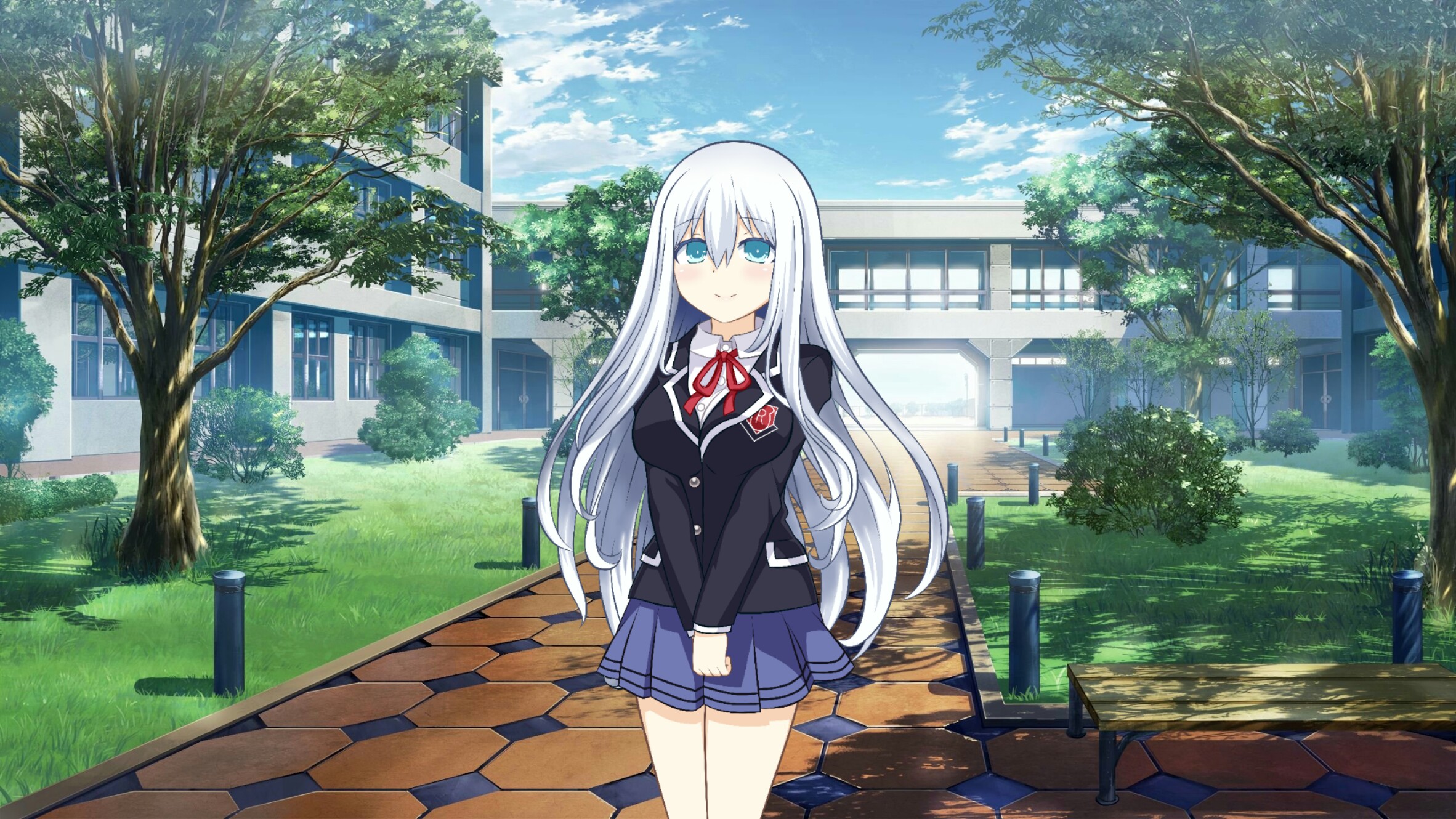 Date A Live Original Characters Kanade Shimizu Kanade Silver White Hair School Uniform Blue Eyes 2364x1330