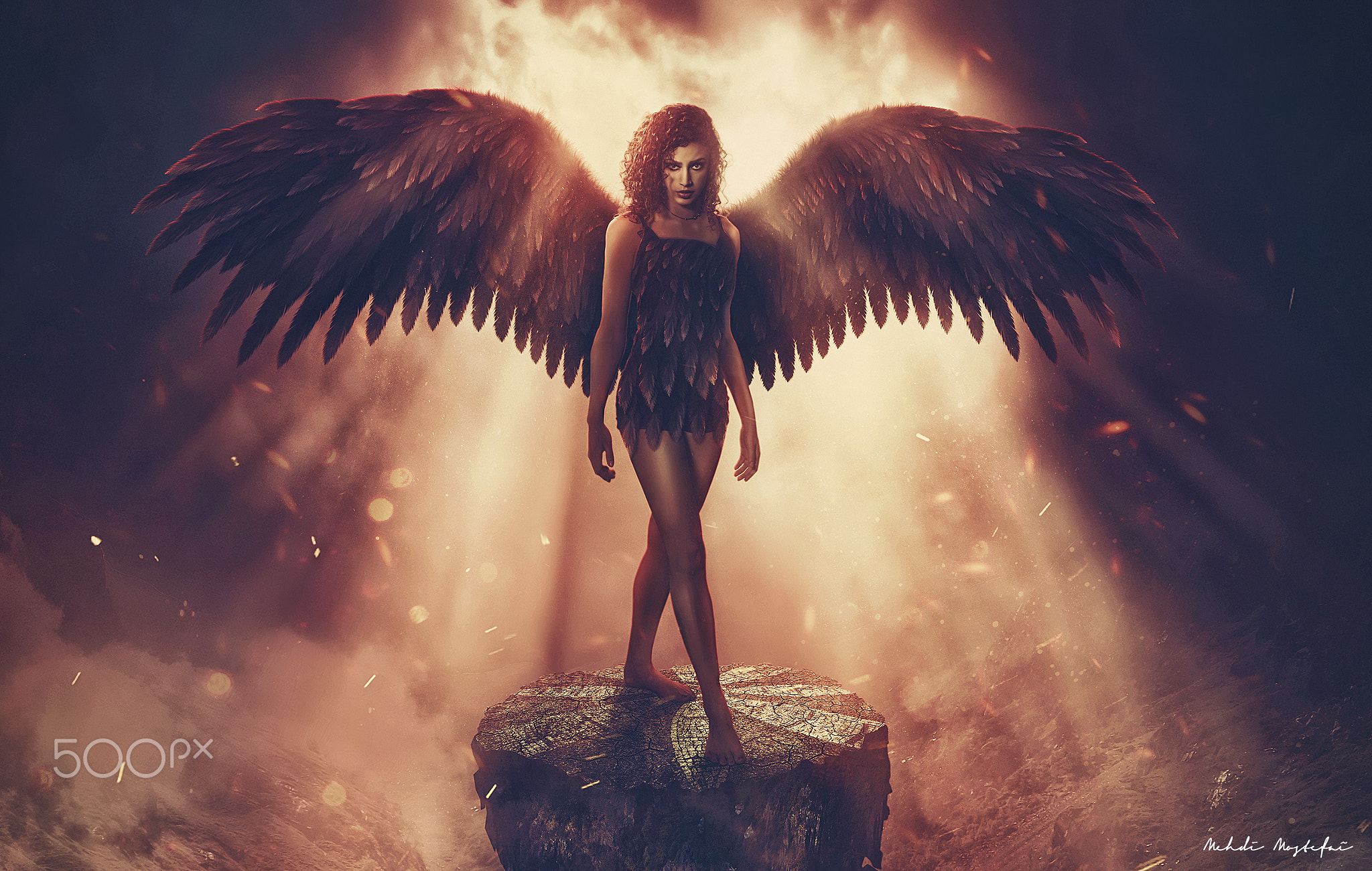 Digital Art Women 500px Mehdi Mostefai Fantasy Girl Dark Angel Legs Barefoot Wings 2048x1301