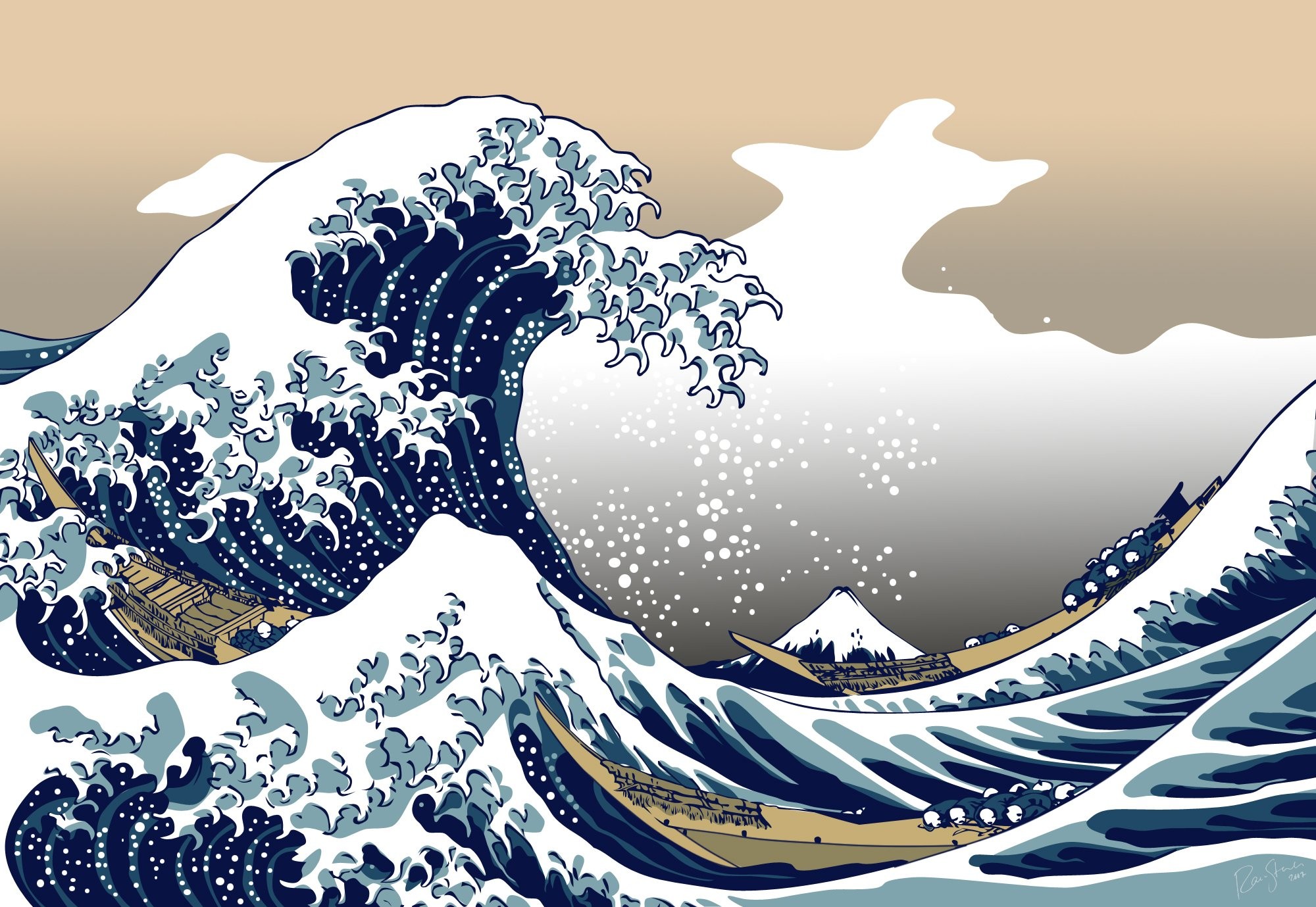 Nature Blue The Great Wave Off Kanagawa Artwork Asia Sea 2000x1379