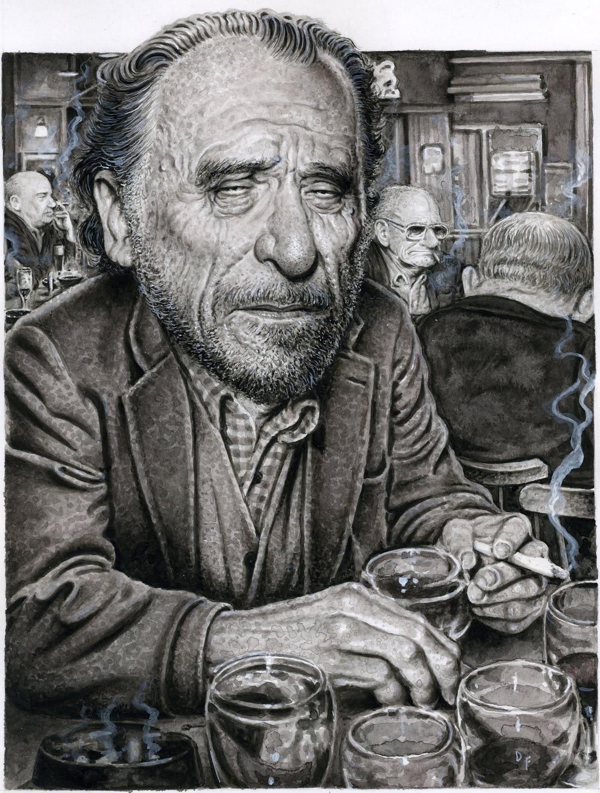 Men Writers Face Charles Bukowski Drawing Monochrome Beard Portrait Display Cigarettes Drinking Glas 1212x1600