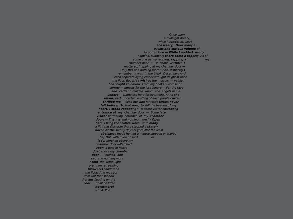 Typography Poetry Word Clouds Raven Nevermore 1024x768