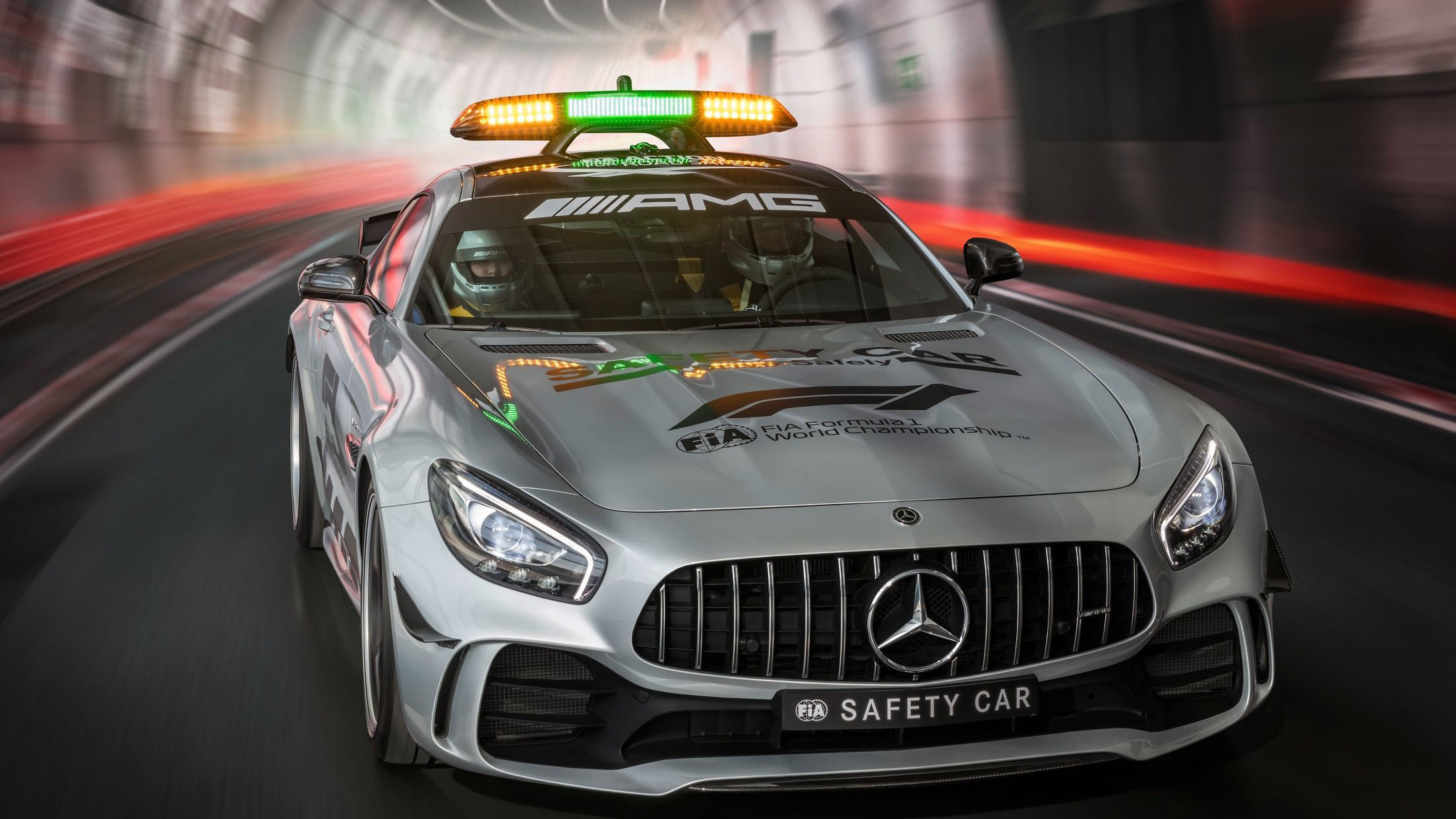 Car Mercedes Benz Mercedes AMG GT Formula 1 Safety Car Tunnel Motion Blur Mercedes AMG Helmet Vehicl 2208x1242