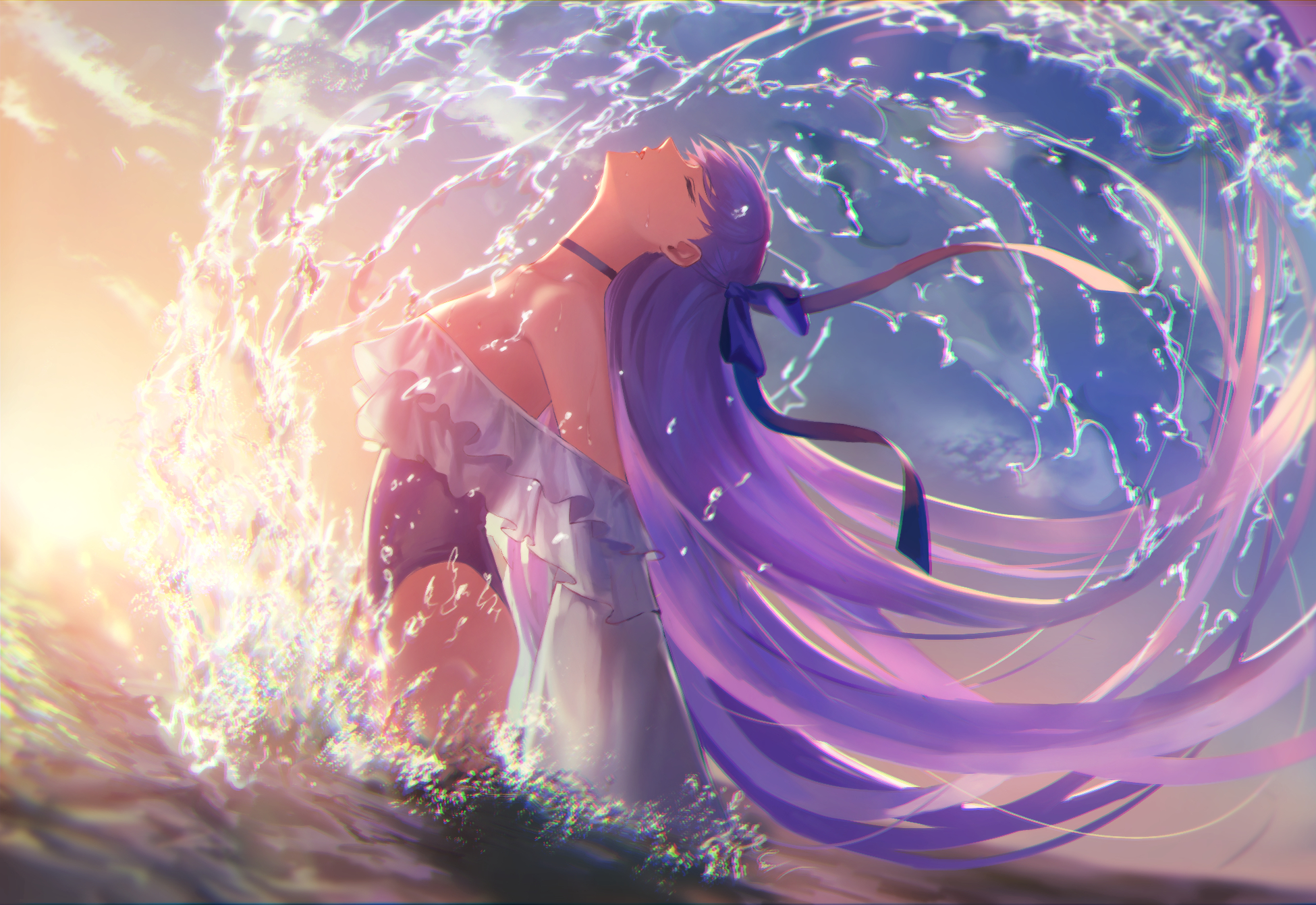 Fate Grand Order Meltlilith Purple Hair Long Hair Water Wet FGO Fate Series 1950x1341