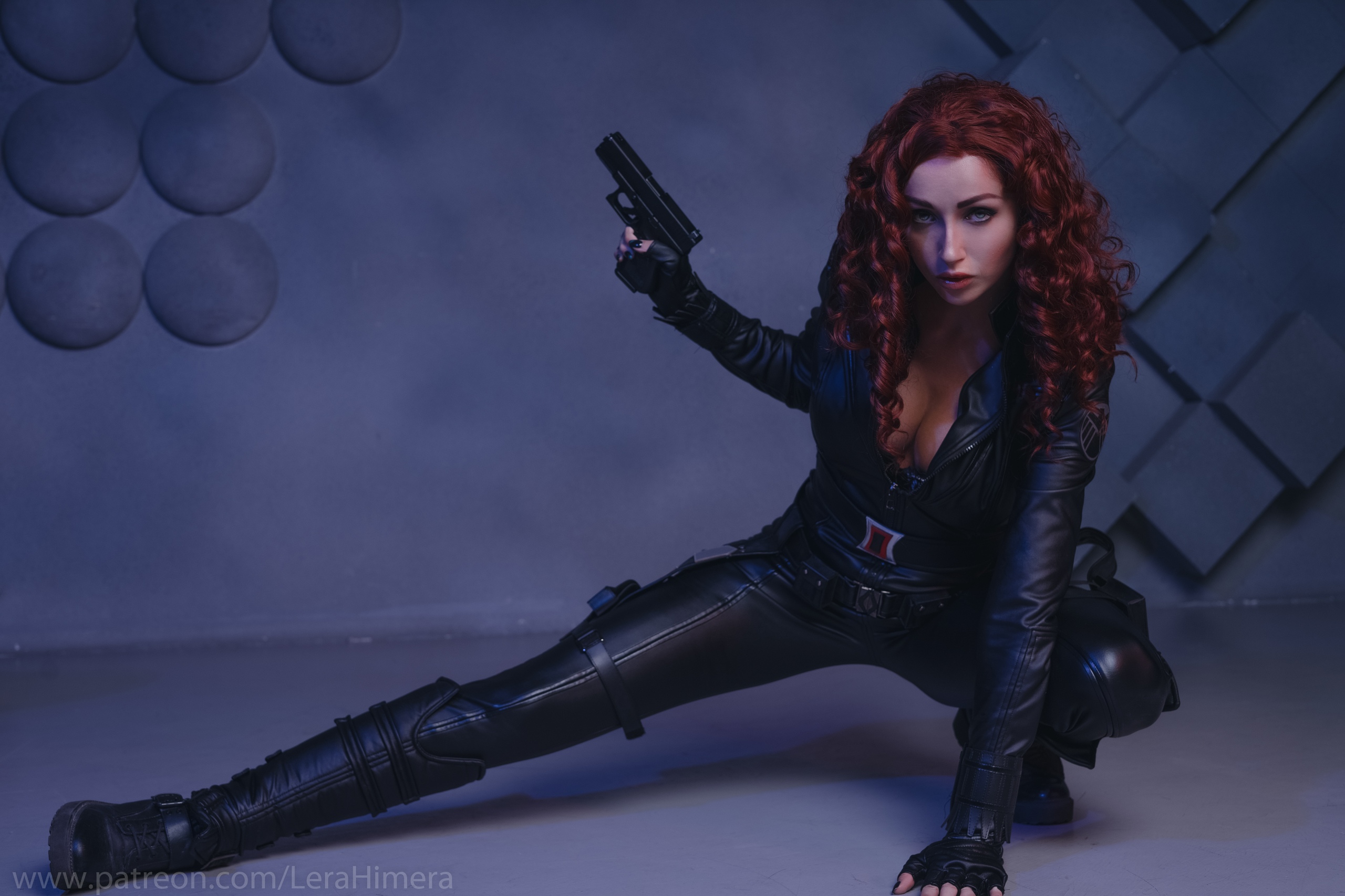 Valery Himera Women Model Cosplay Black Widow Marvel Comics Marvel Girl Redhead Long Hair Wavy Hair  2560x1707