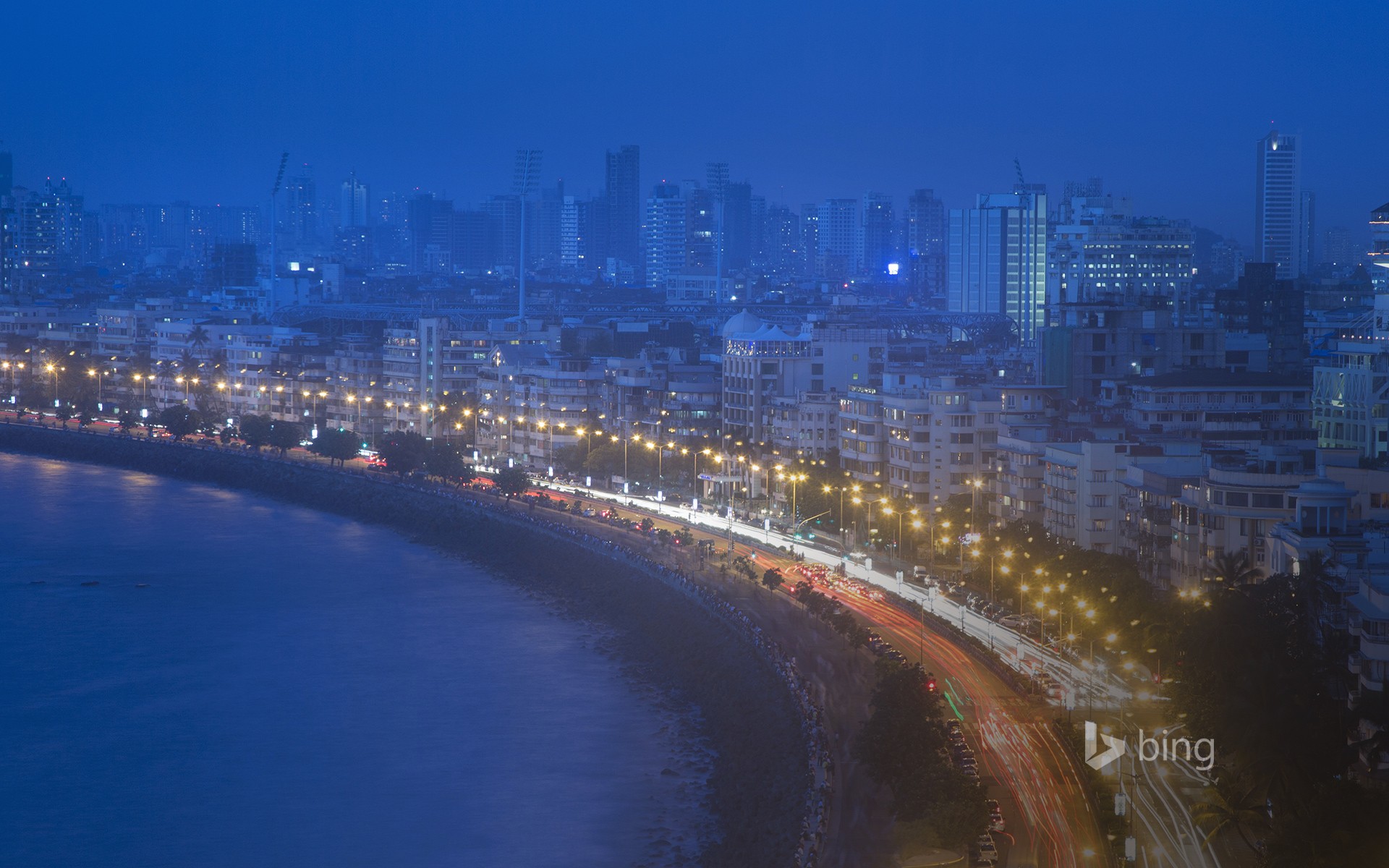 Bing City Lantern Night Cityscape Traffic Water Building Mumbai 1920x1200