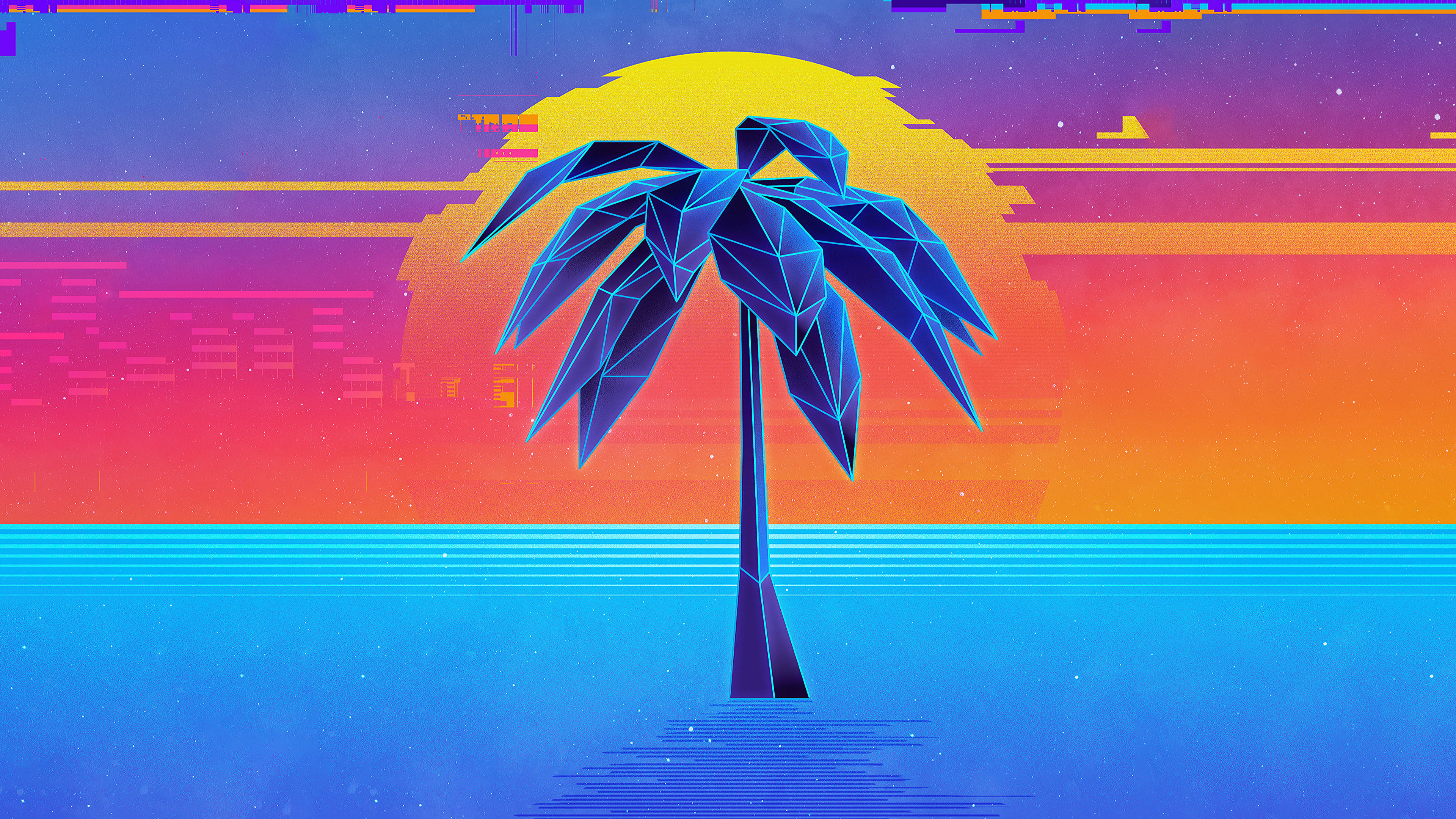 Digital Digital Art Artwork Retro Style Neon Vaporwave Retrowave Landscape Lines Palm Trees Synthwav 3840x2160