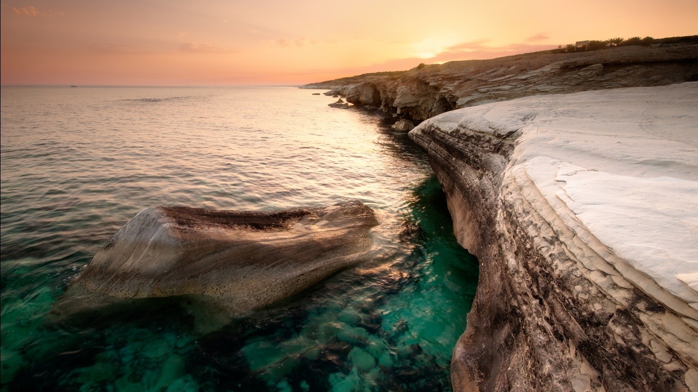 Coast Rock Sea Nature Cyprus 1366x768