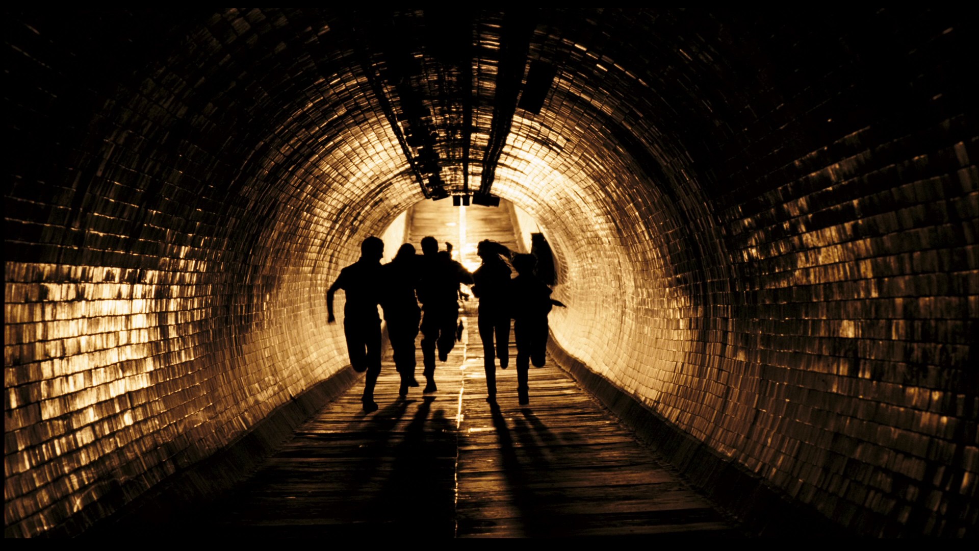 Movies 28 Weeks Later Horror Tunnel Brown Silhouette Running Movie Scenes Dark 1920x1080