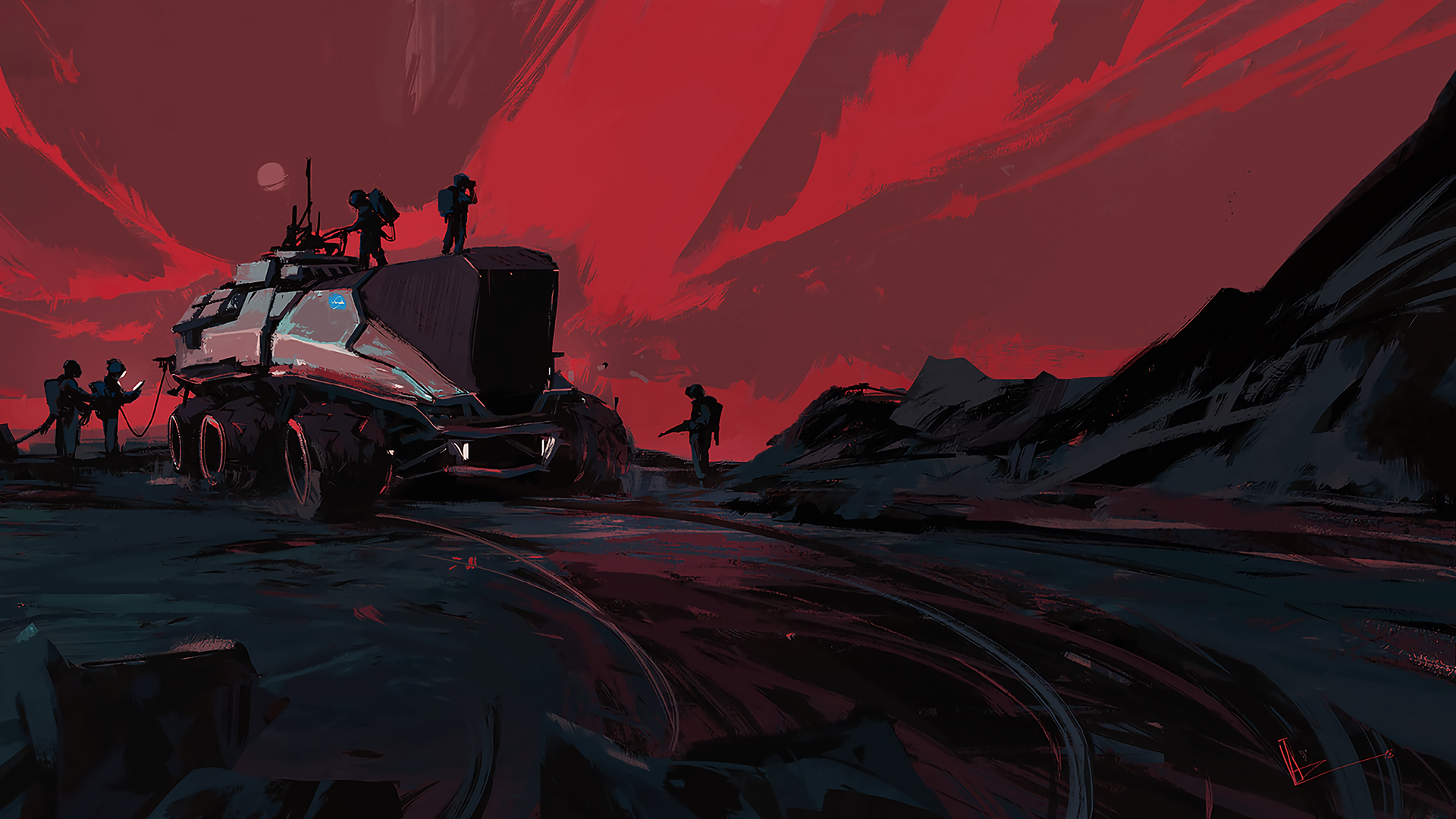 Digital Art Vehicle Rover Red 1920x1080