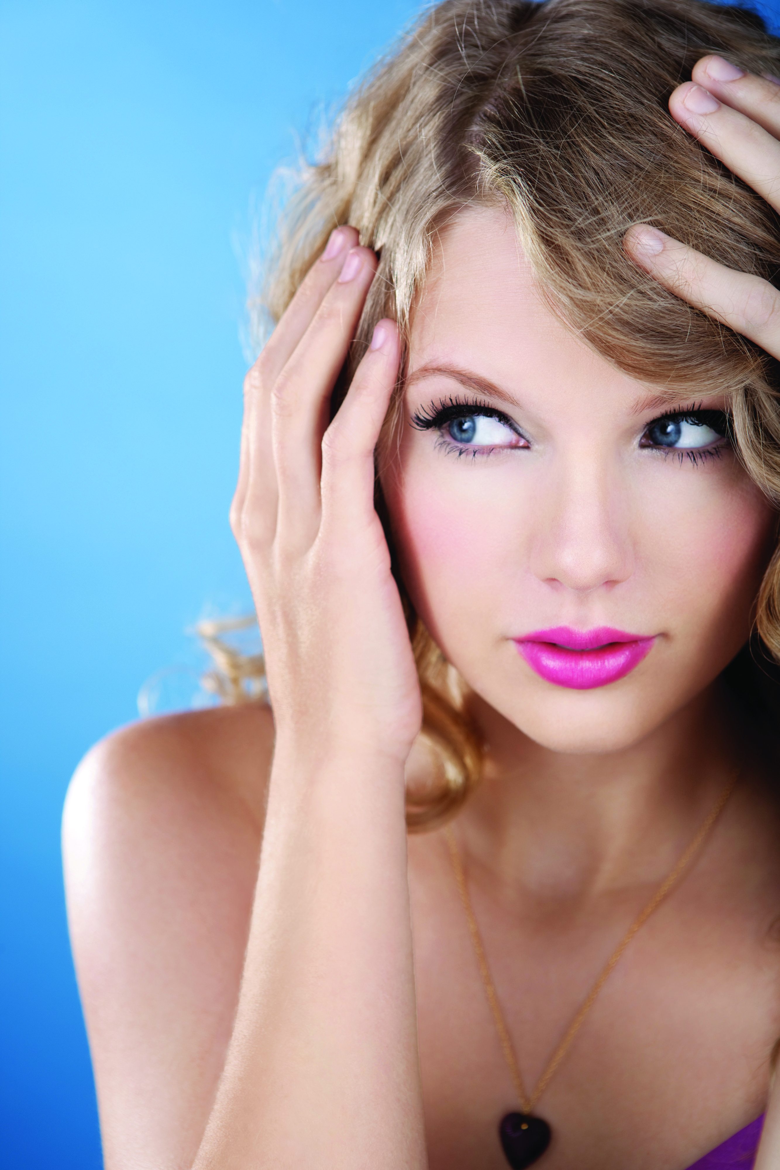 Taylor Swift Women Singer Blonde Blue Eyes Hands On Head Lipstick Purple Lipstick Looking Away Long  2667x4000