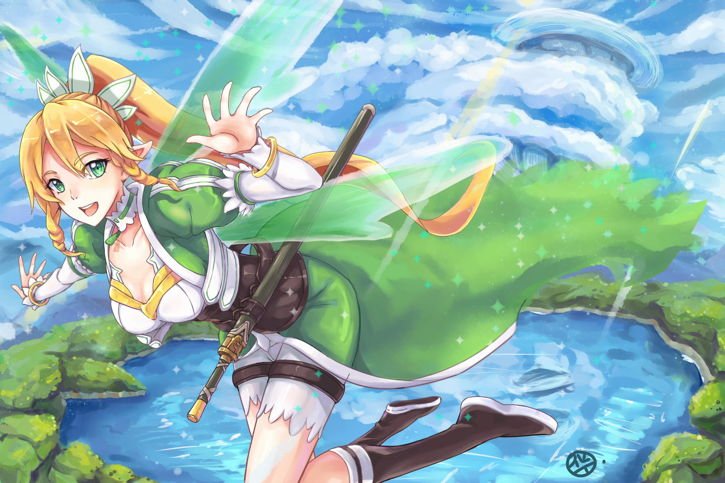 Anime Anime Girls Sword Art Online Elves Sword Green Eyes Long Hair Kirigaya Suguha 2400x1600