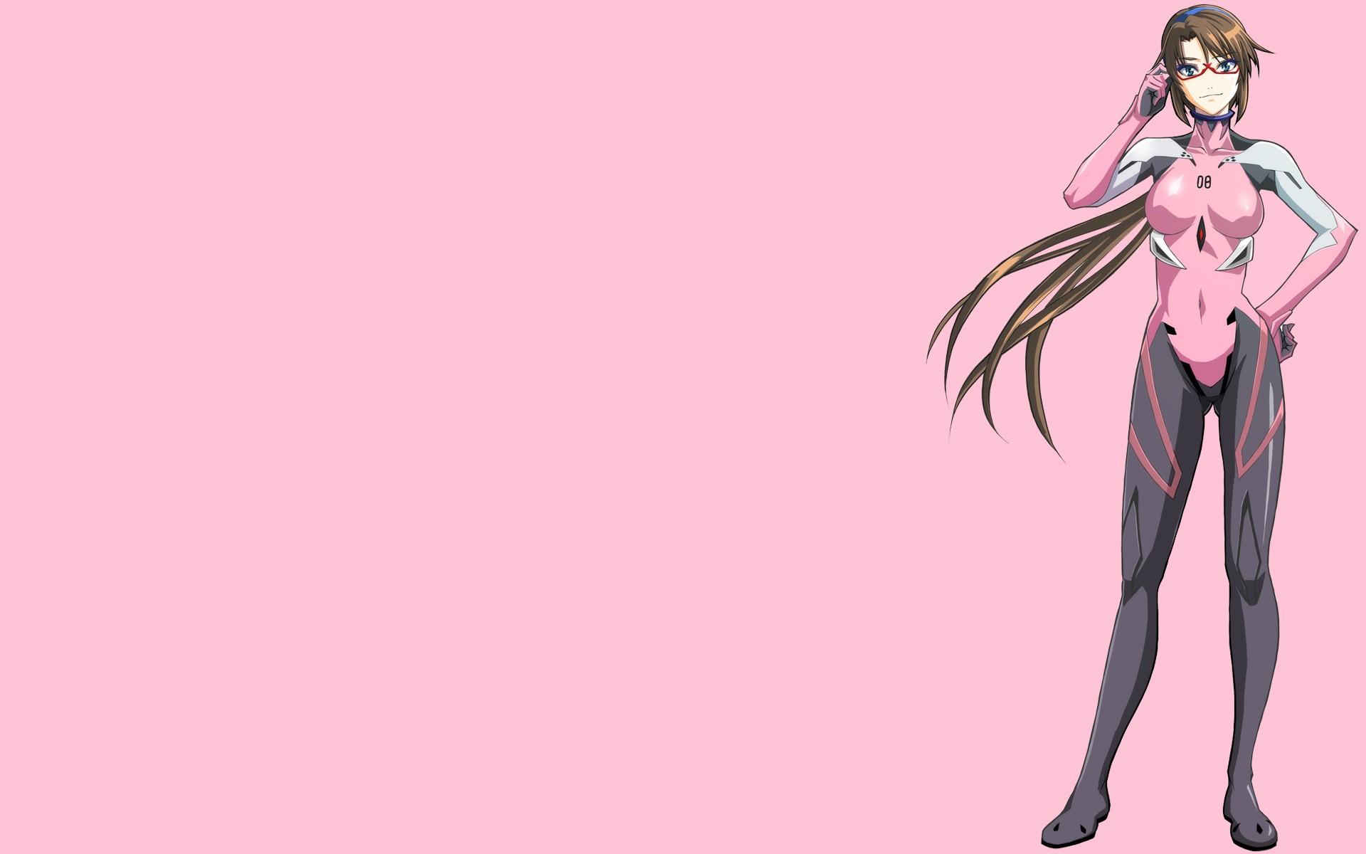 Neon Genesis Evangelion Anime Girls Makinami Mari Simple Background Glasses Standing 1920x1200