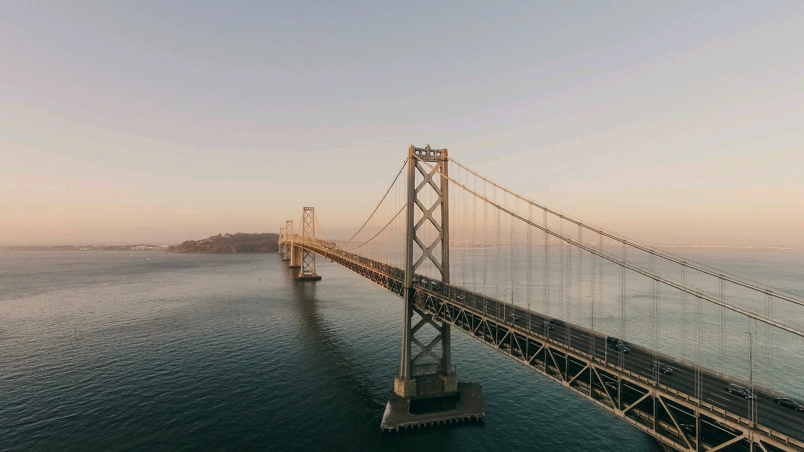 San Francisco Oakland Bay Bridge Landscape Traffic Island 2560x1440