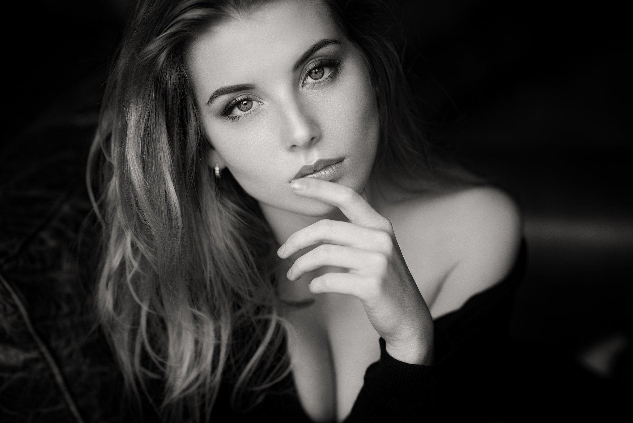 Women Portrait Face Monochrome Irina Popova 2048x1367