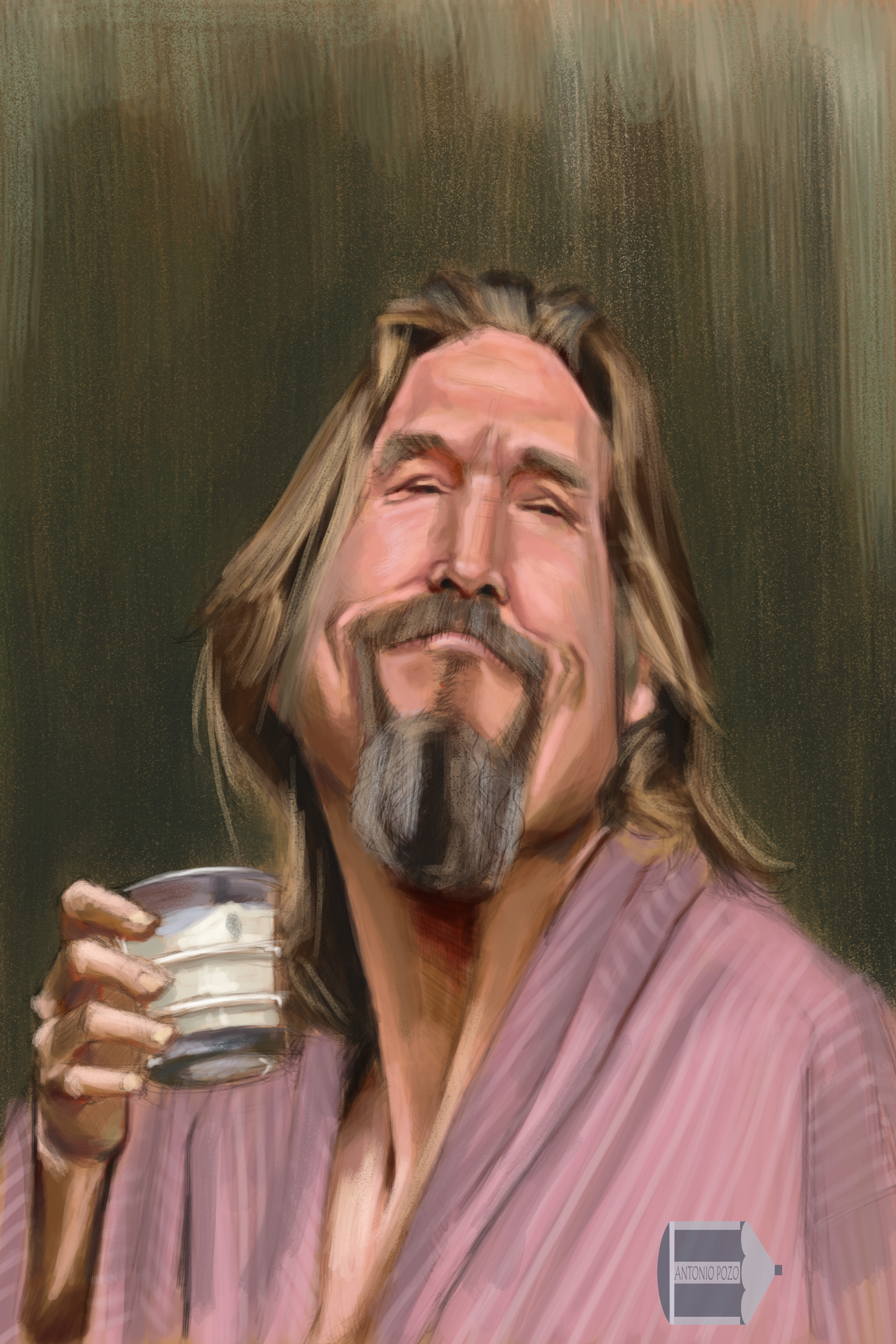 Men Face The Dude Jeff Bridges Long Hair Portrait Display Beard The Big Lebowski Drink Caricature Pa 2000x3000