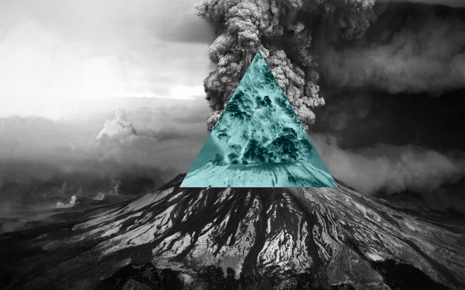 Nature Polyscape Inverted Volcano Illuminati Triangle Digital Art Turquoise Cyan 1920x1200