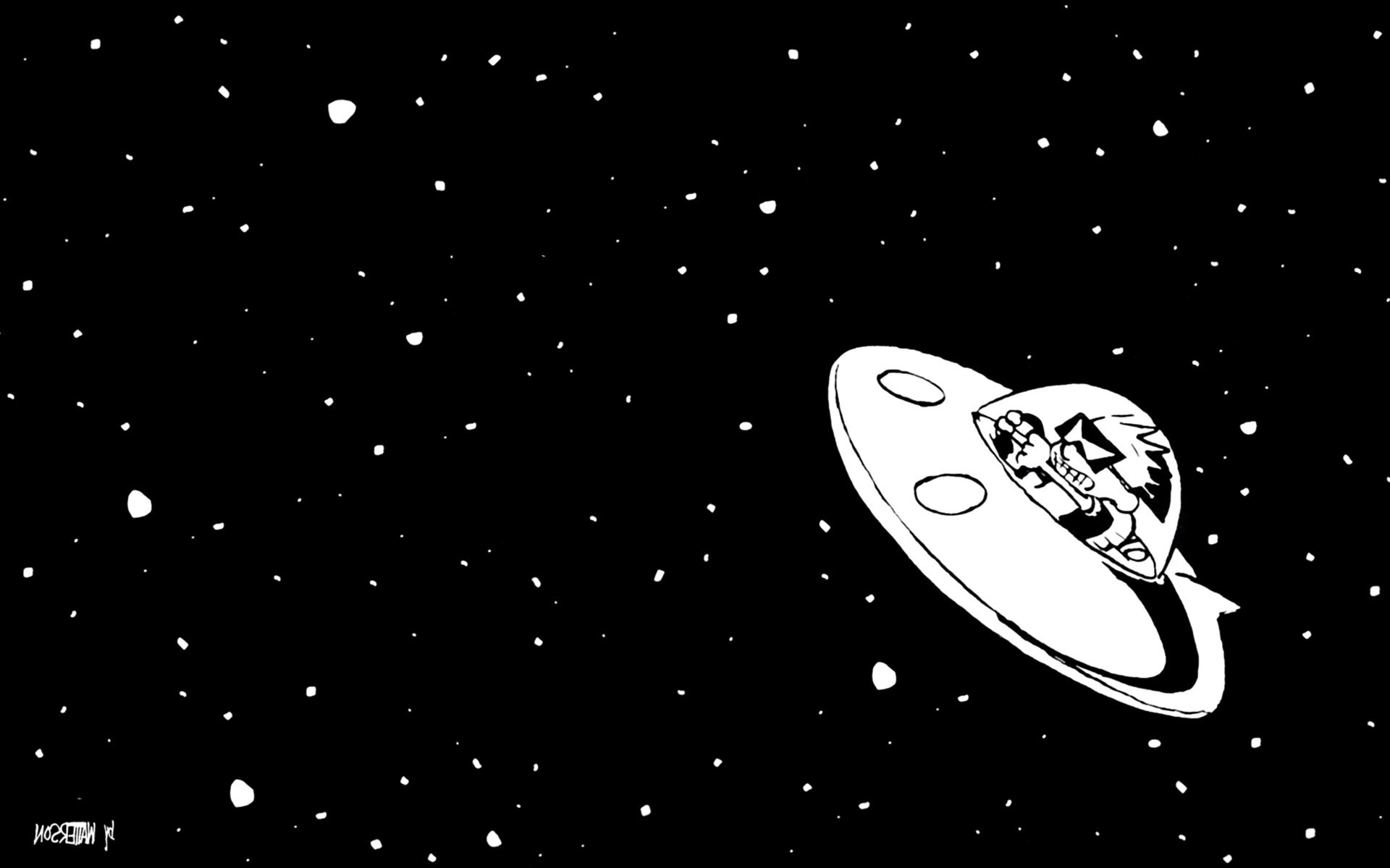 Minimalism Calvin And Hobbes Spaceman Spiff Black 1920x1200