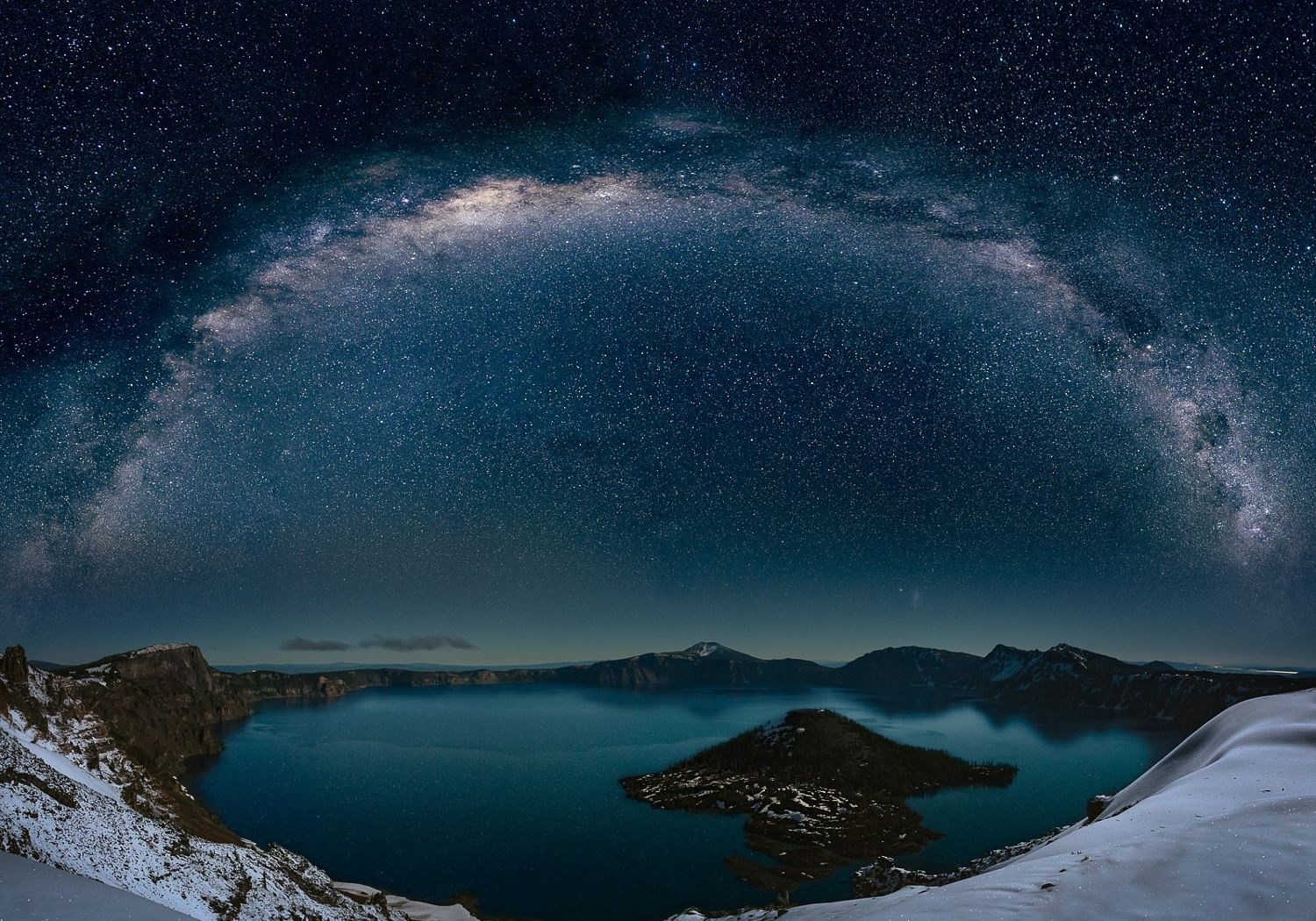 Nature Photography Landscape Winter Snow Milky Way Starry Night Long Exposure Crater Lake Cold 1500x1050