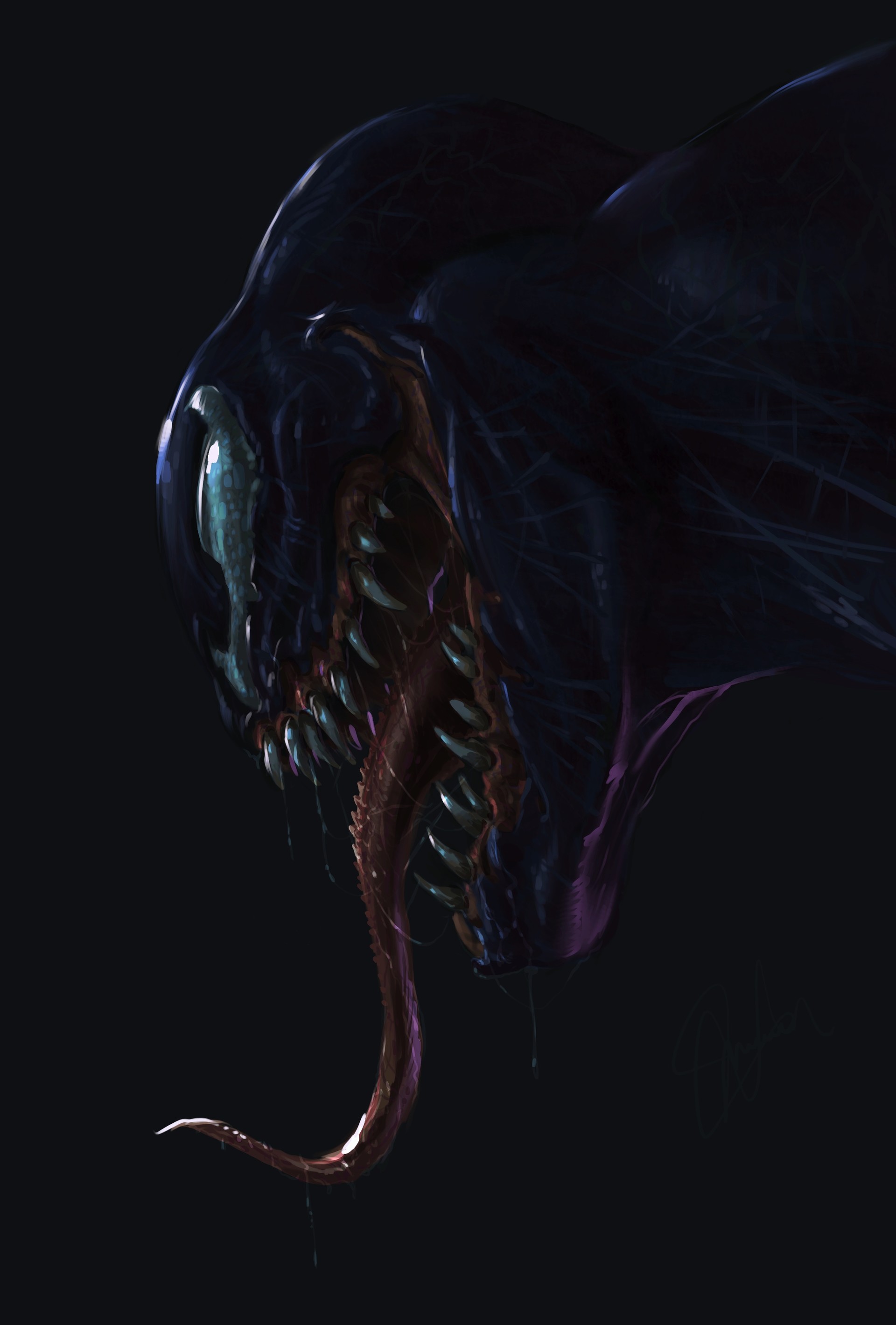 Venom Spider Man Marvel Comics Artwork Digital Art 2D Fan Art Concept Art Symbiote Teeth Tongues Dar 1920x2838