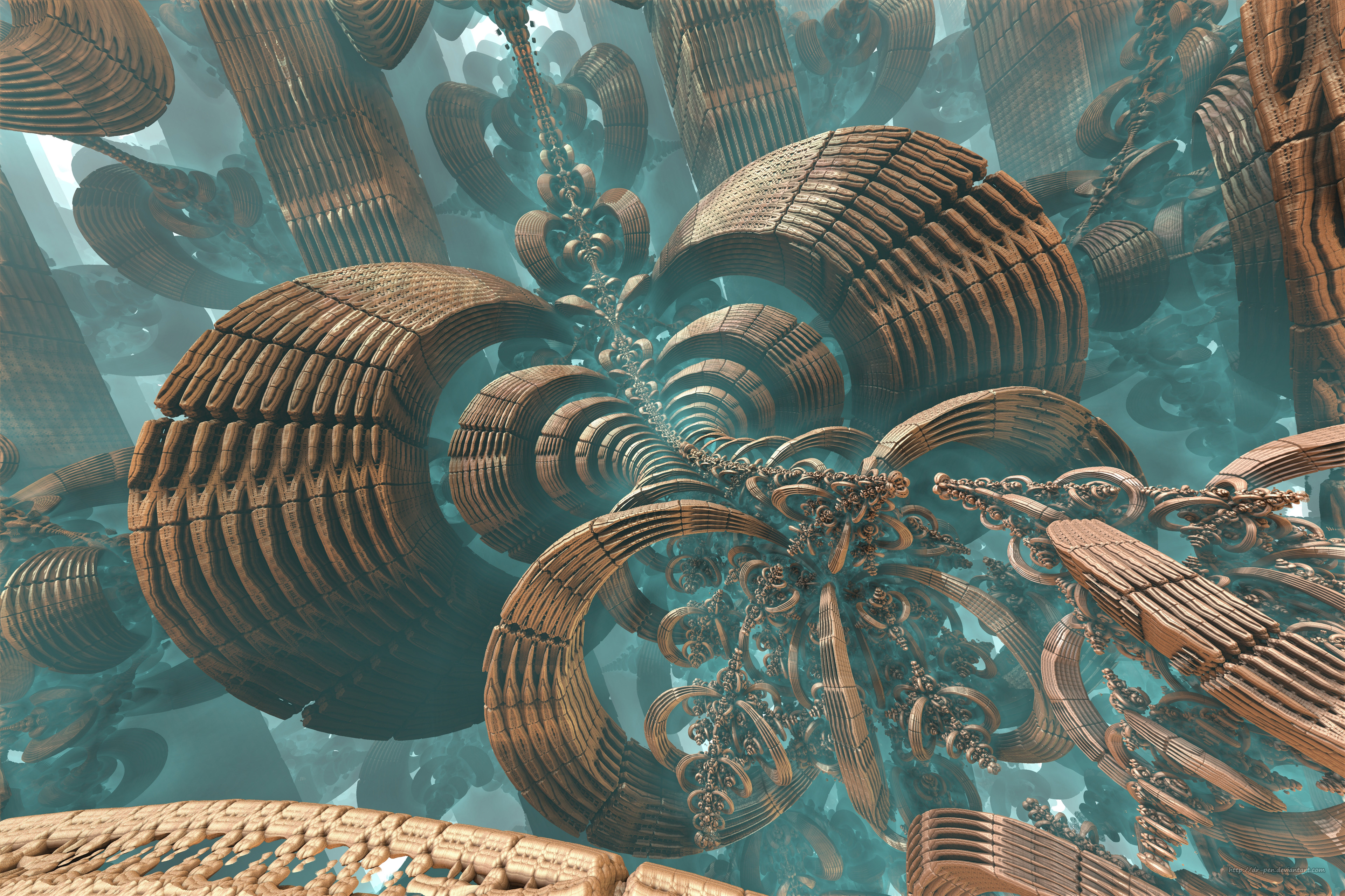 3D Abstract Artistic Digital Art Fractal Mandelbulb 3D Blue Bronze Brown CGi 3840x2560