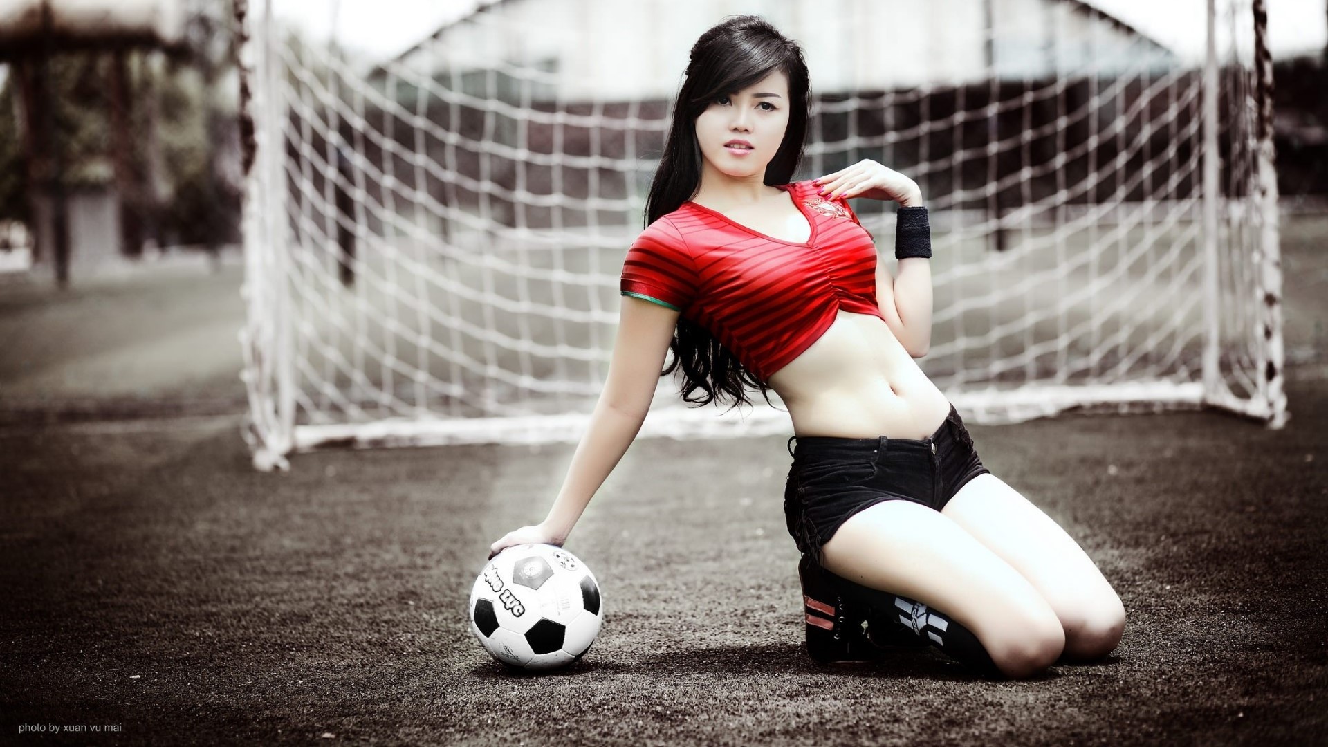 Soccer Balls Asian Women Model Soccer Girls 1920x1080