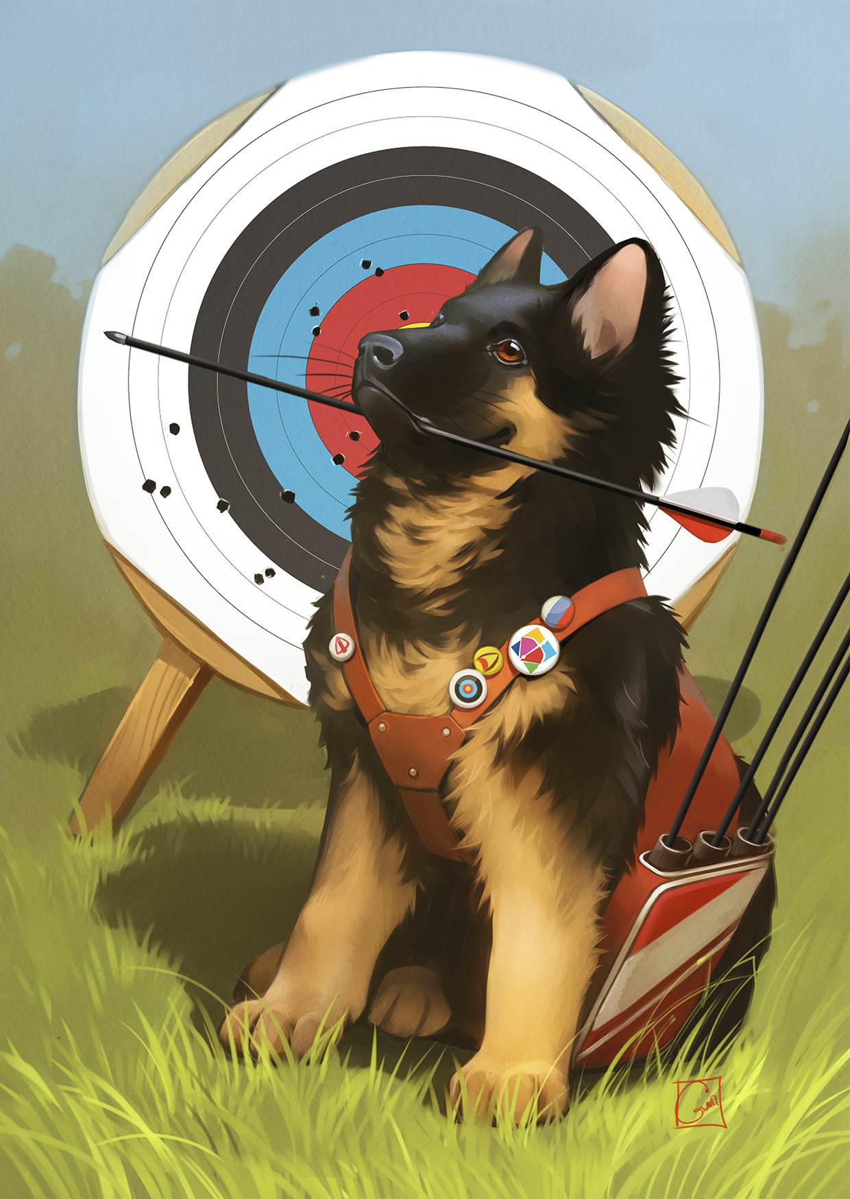 Alexandra GaudiBuendia Khitrova Dog Archer Arrows Targets German Shepherd Grass Animals 1240x1748