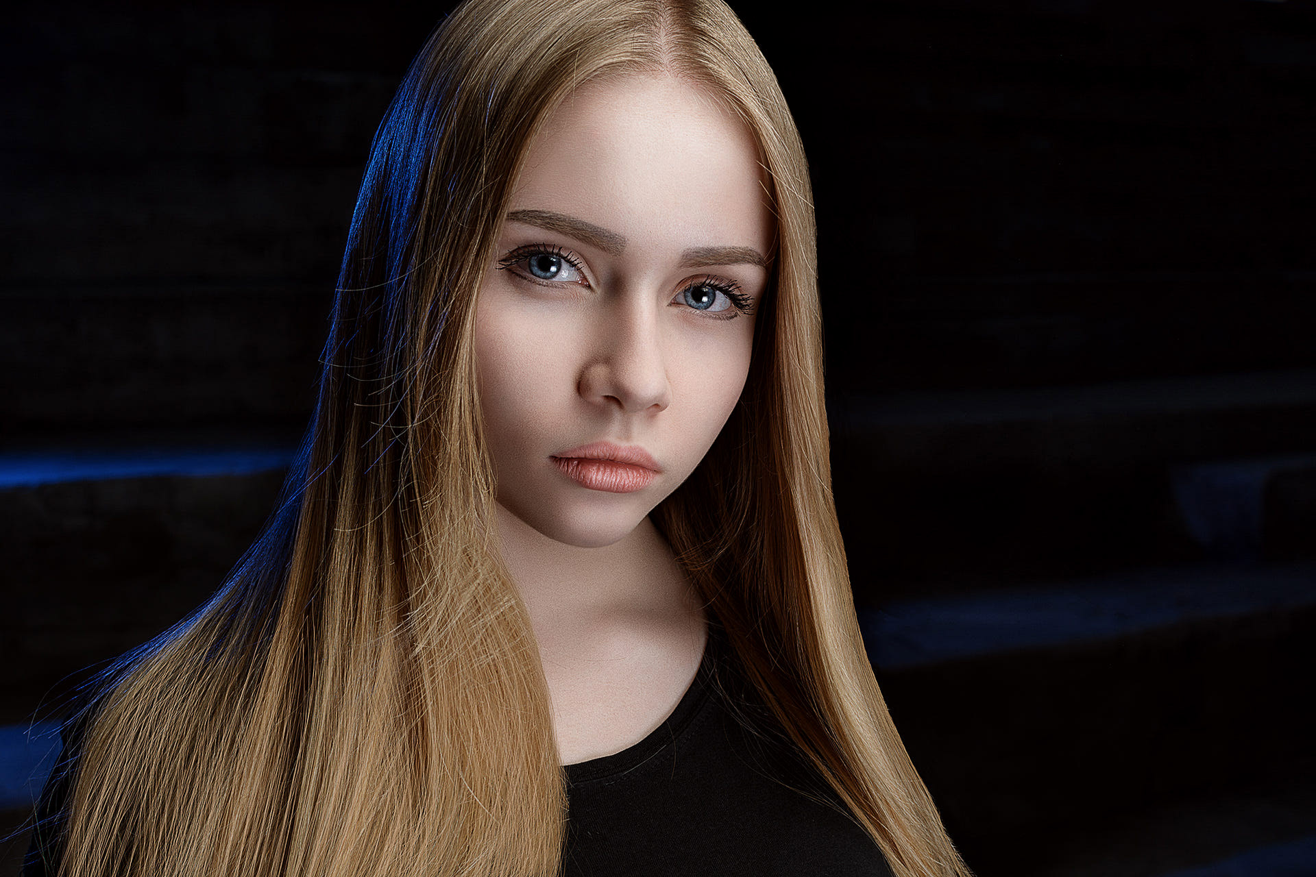 Women Blonde Blue Eyes Portrait Face Long Hair Straight Hair Closed