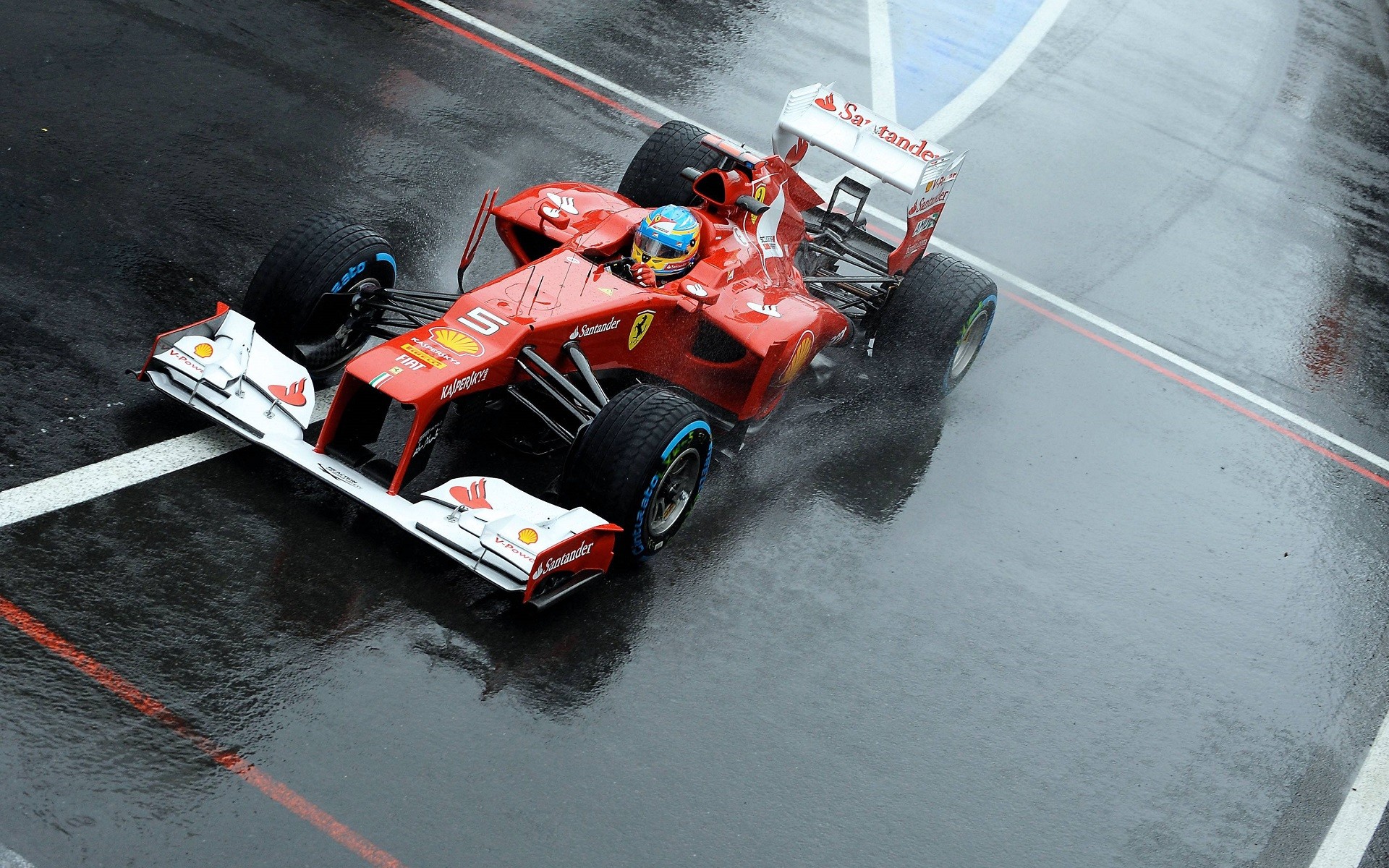 Fernando Alonso Ferrari Formula 1 Ferrari Formula 1 Car Wet Road Rain Water Drops Race Cars 1920x1200