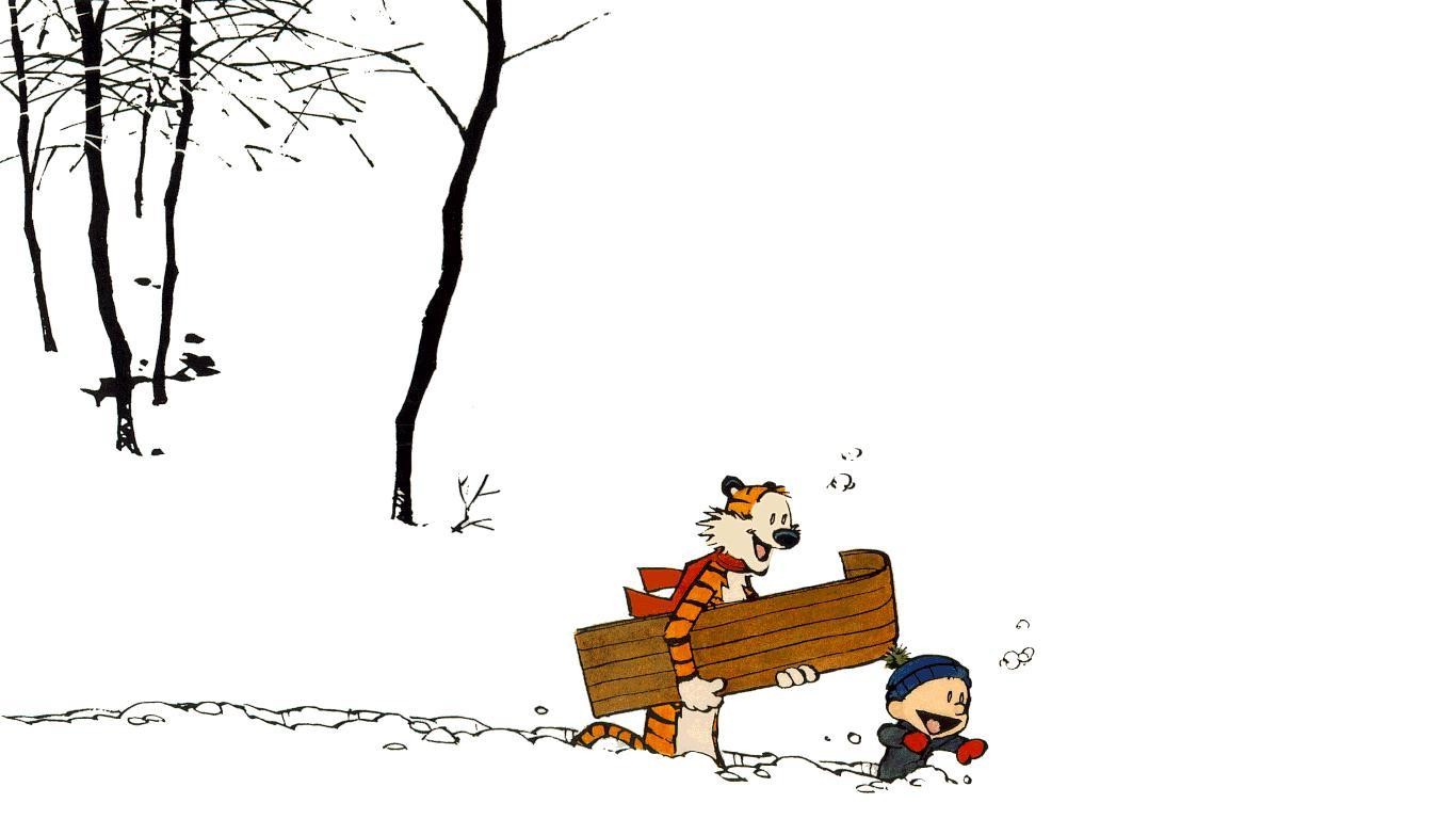 Comics Calvin And Hobbes White Background 1366x768