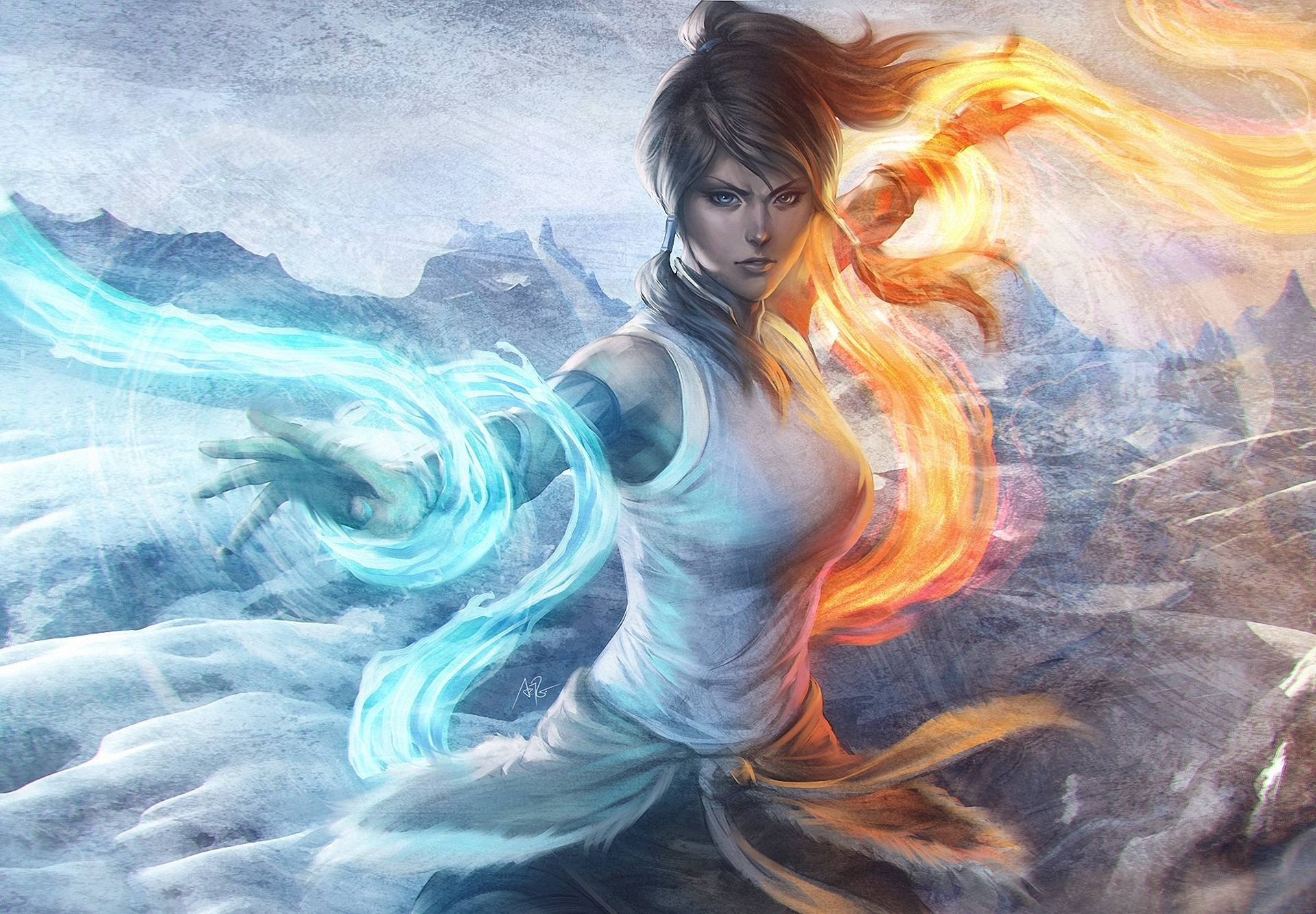 Korra The Legend Of Korra Artistic Girl Avatar The Legend Of Korra Blue Eyes Brown Hair 1920x1333