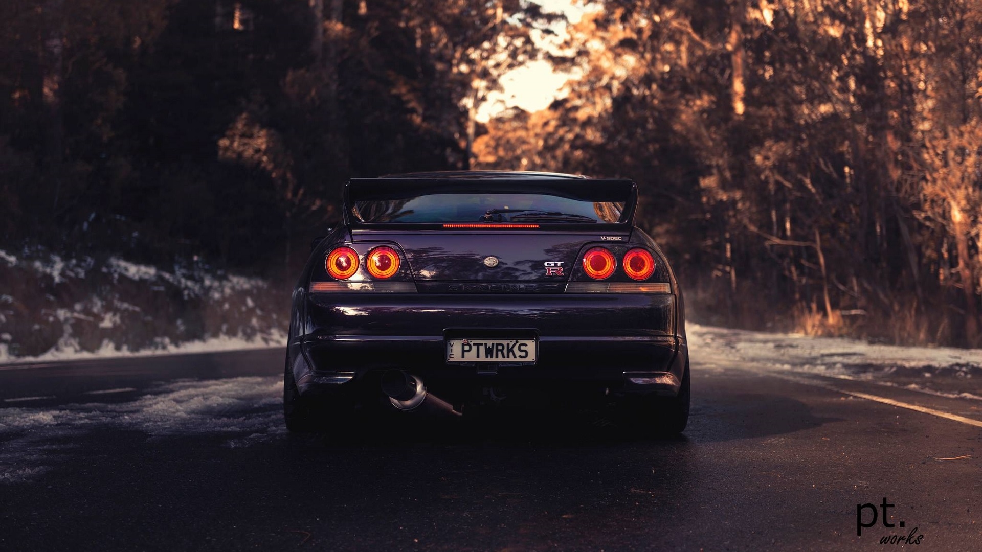 Nissan Skyline GT R R33 Nissan Skyline Nissan Rear View Snow Road Japanese Cars JDM Purple Cars Car  1920x1080