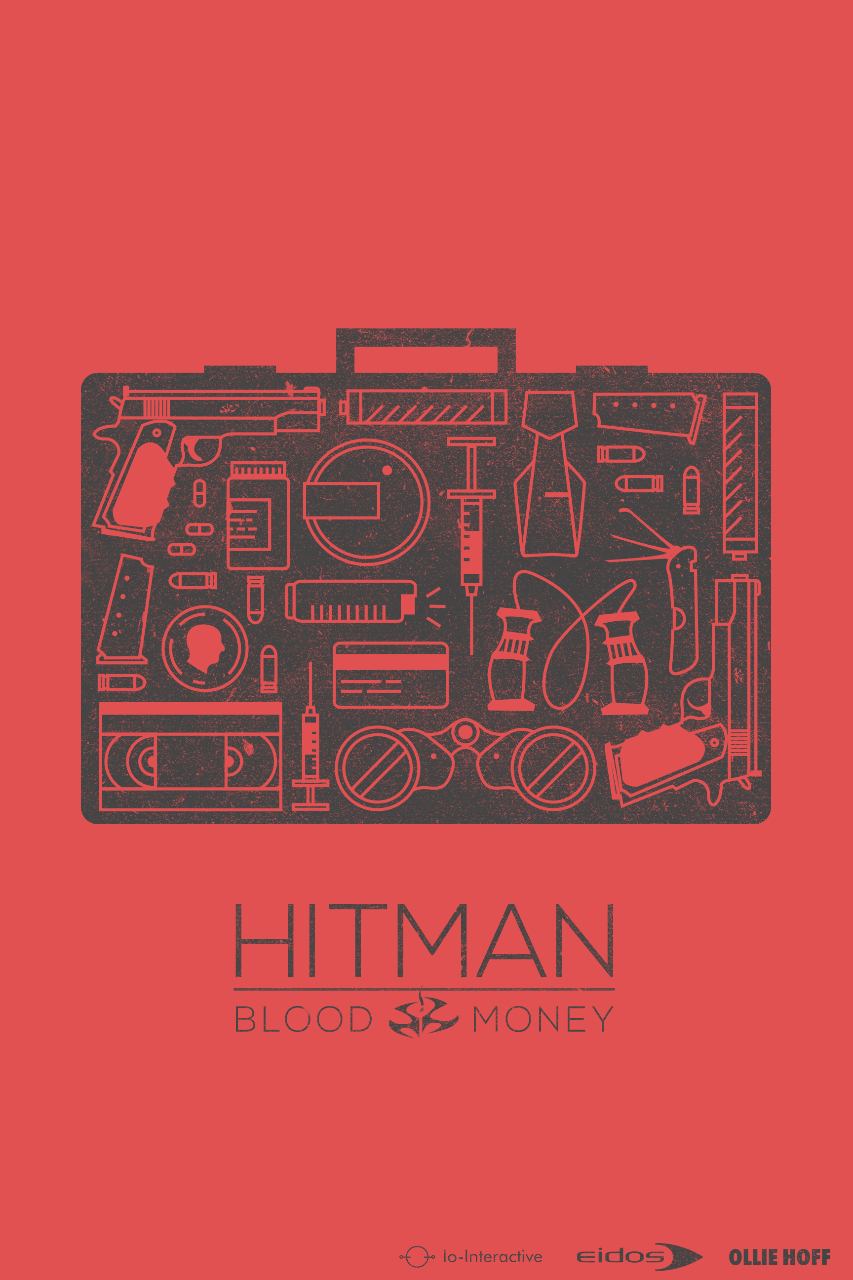 Hitman Eidos Interactive Supressor Video Games Red Red Background Vertical Suitcase Syringe Binocula 1728x2592