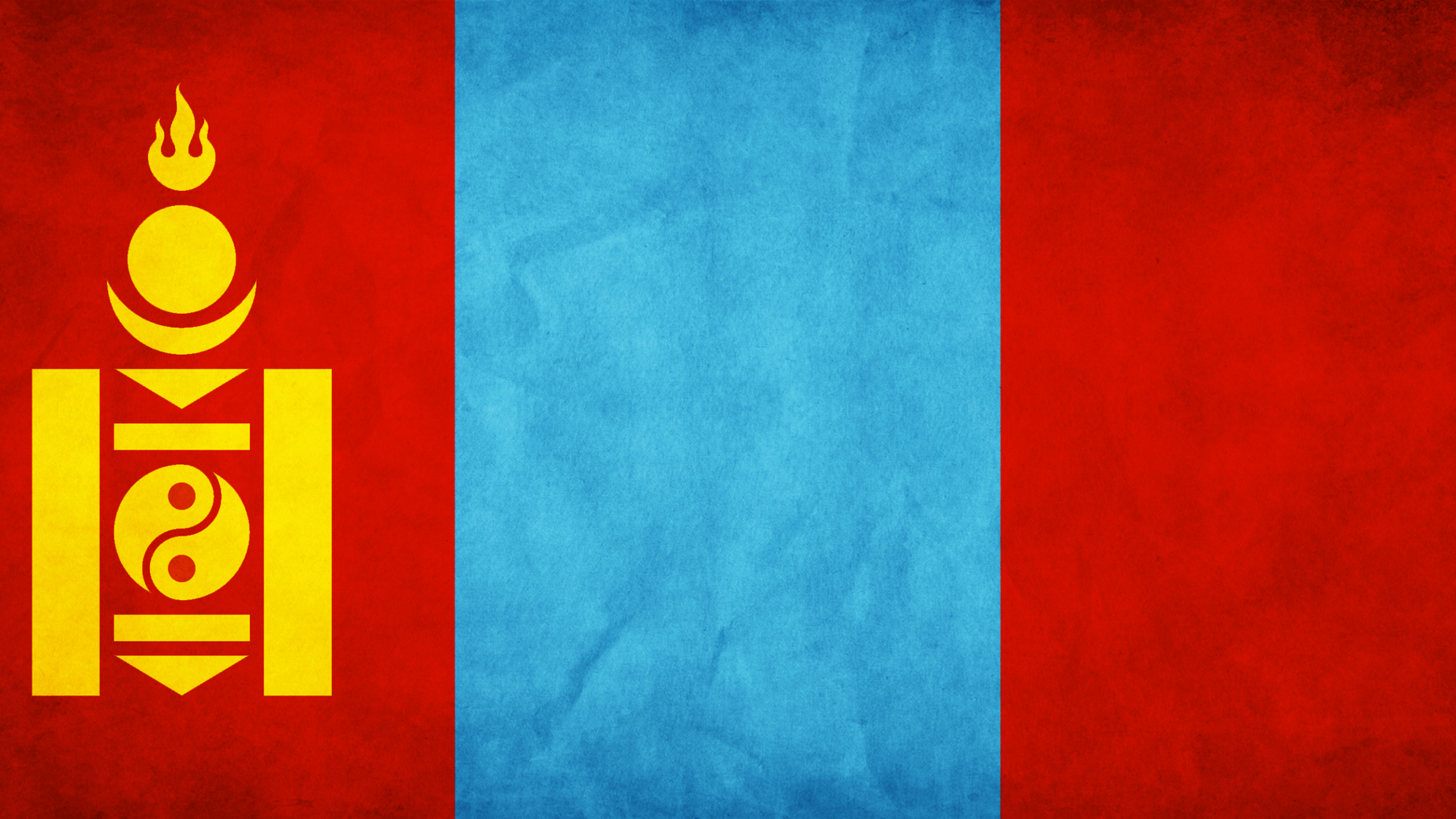 Mongolia Mongols Asian Flag Light Blue Turquoise Red Yellow 2560x1440