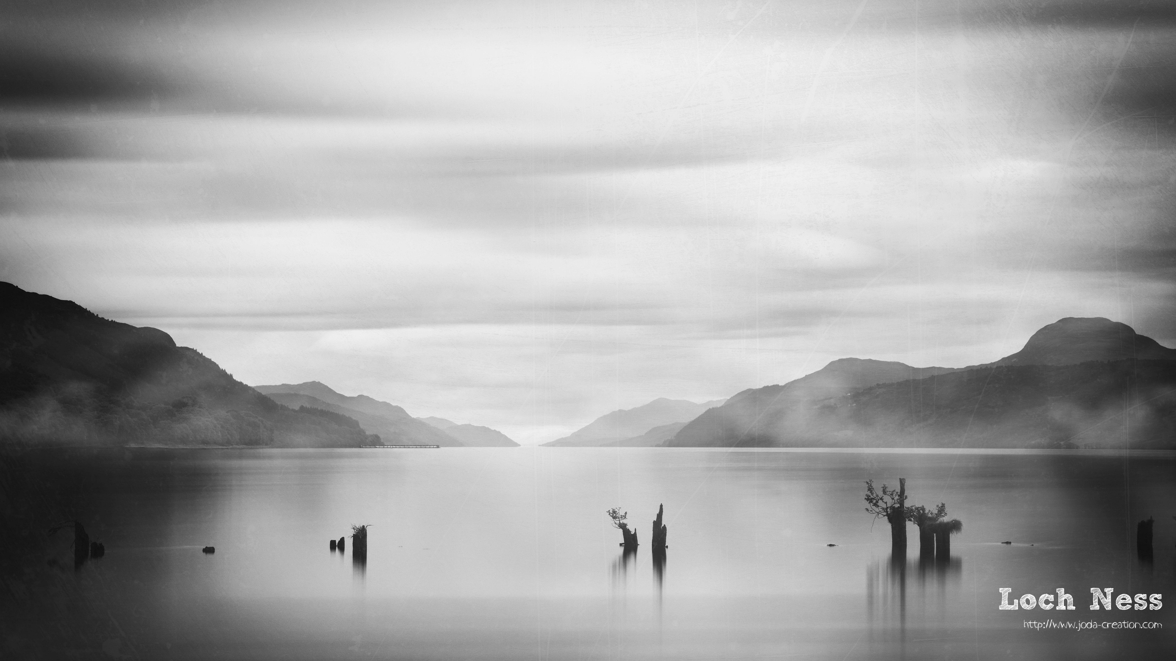 Nature Landscape Clouds Water Scotland UK Lake Mist Monochrome Scottish Highlands Calm Long Exposure 3840x2160