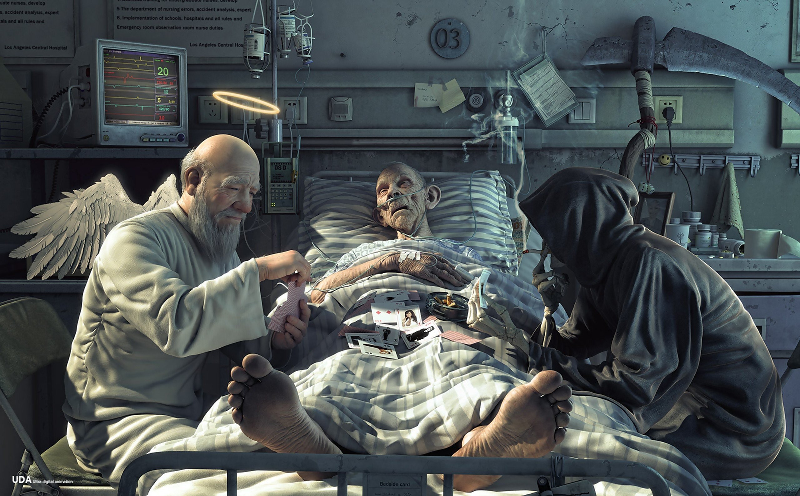 Medicine Hospital Death Grim Reaper Digital Art Angel Dark Humor 2560x1587