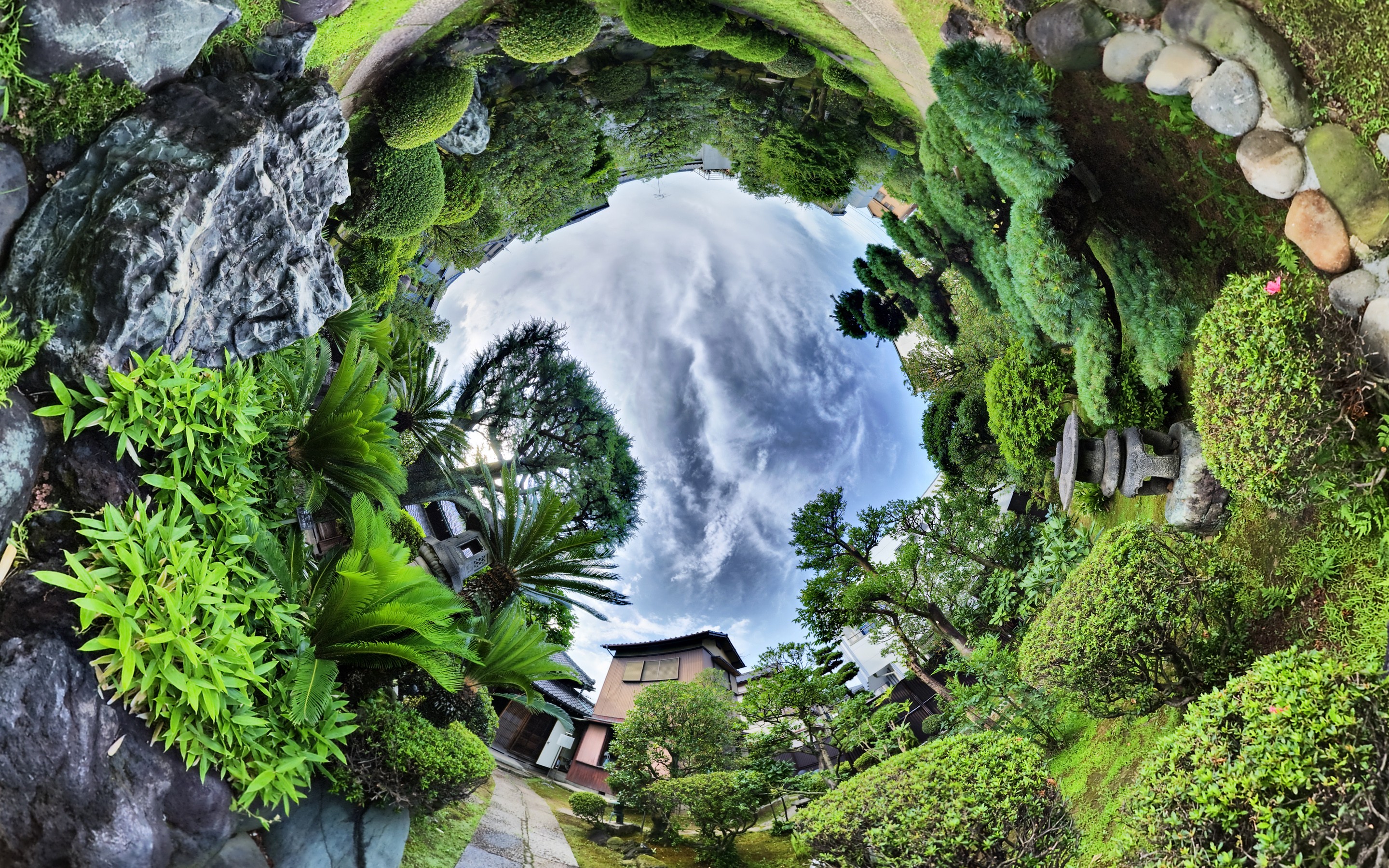 Nature Landscape Trees Clouds Panoramic Sphere Fisheye Lens Garden Plants House Stones Palm Trees Ro 2880x1800