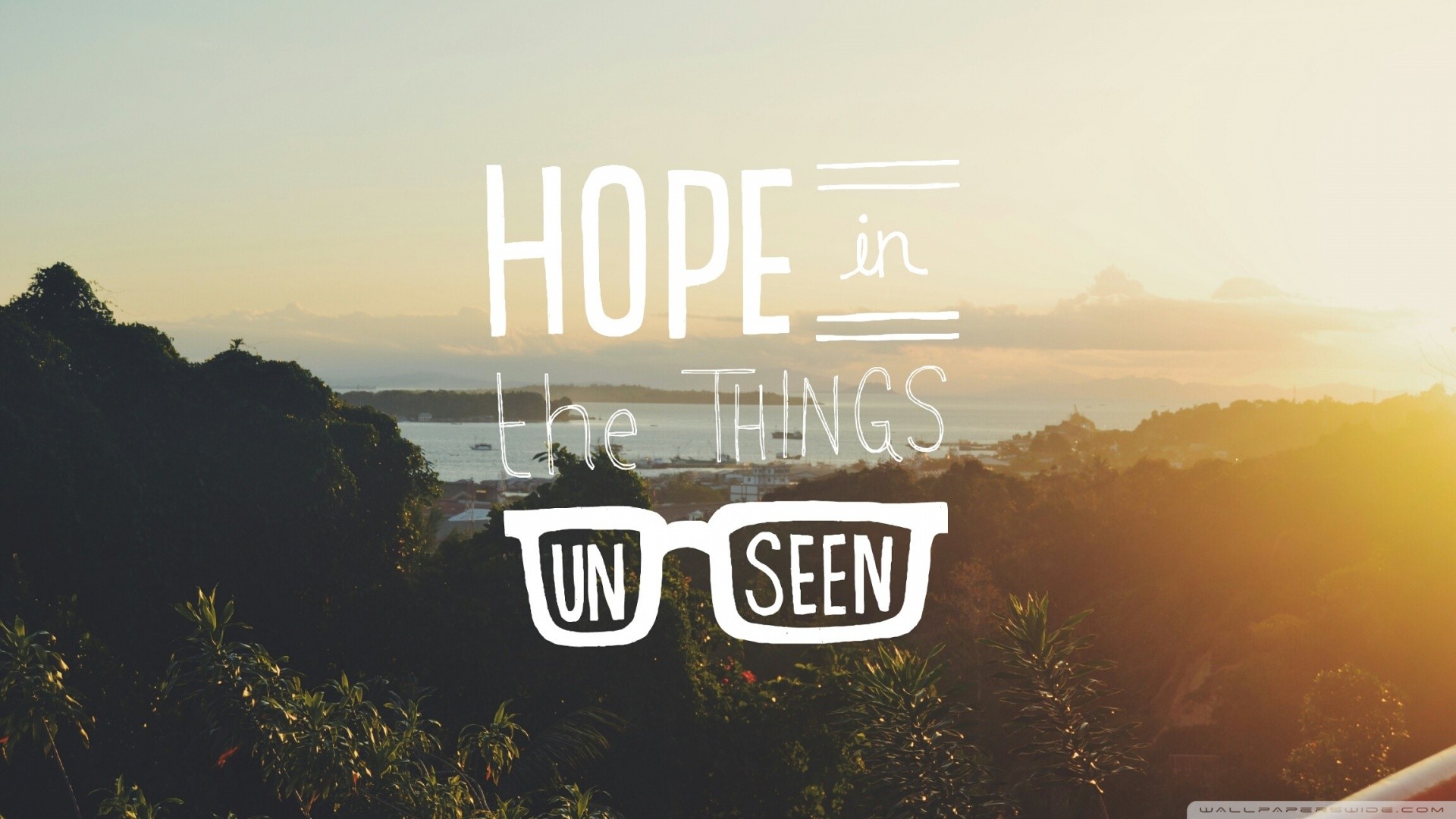 Typography Quote Hope Sunlight Landscape Glasses 1920x1080