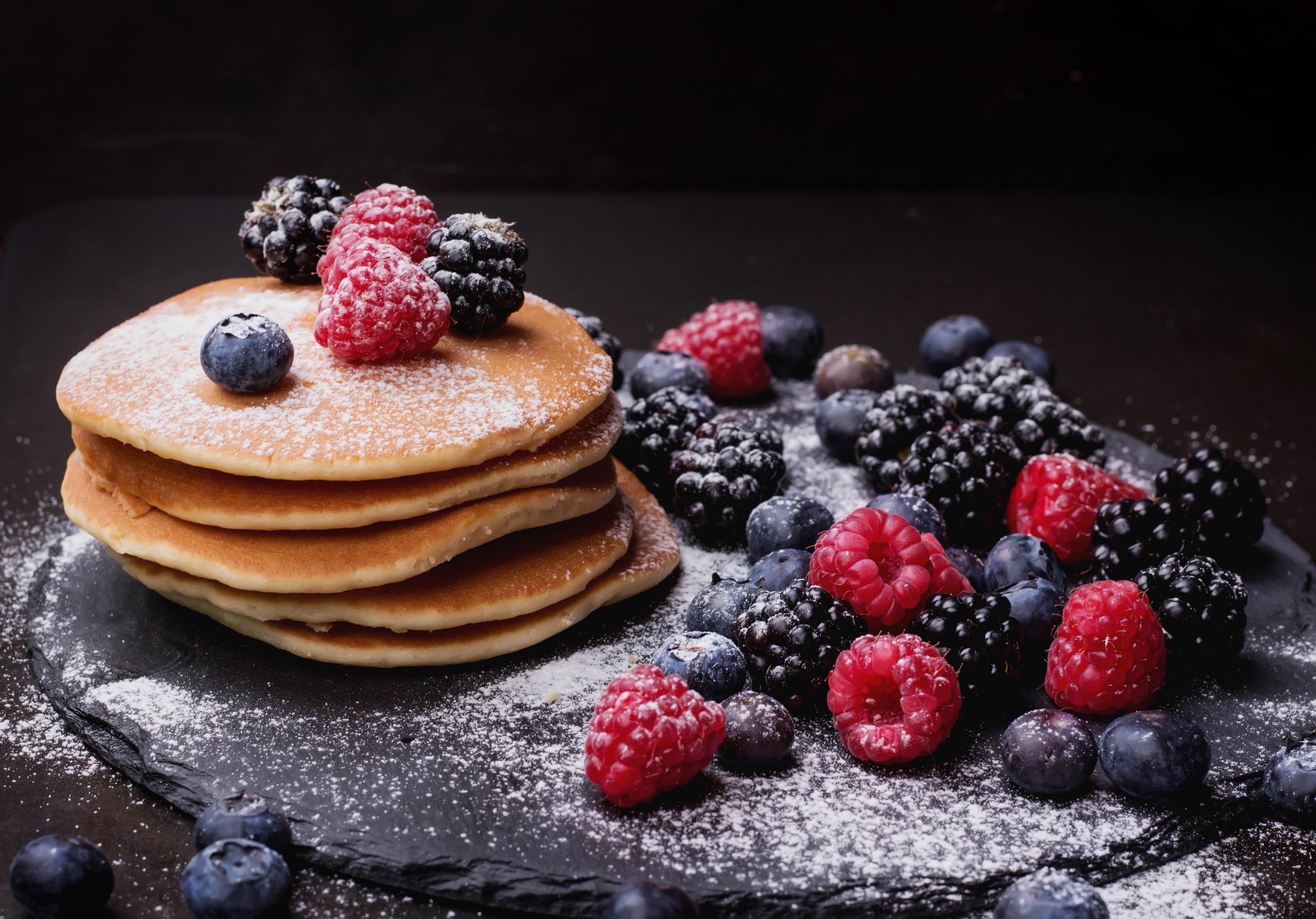 Pancakes Food Fruit Berries Blueberries Blackberries 2560x1788