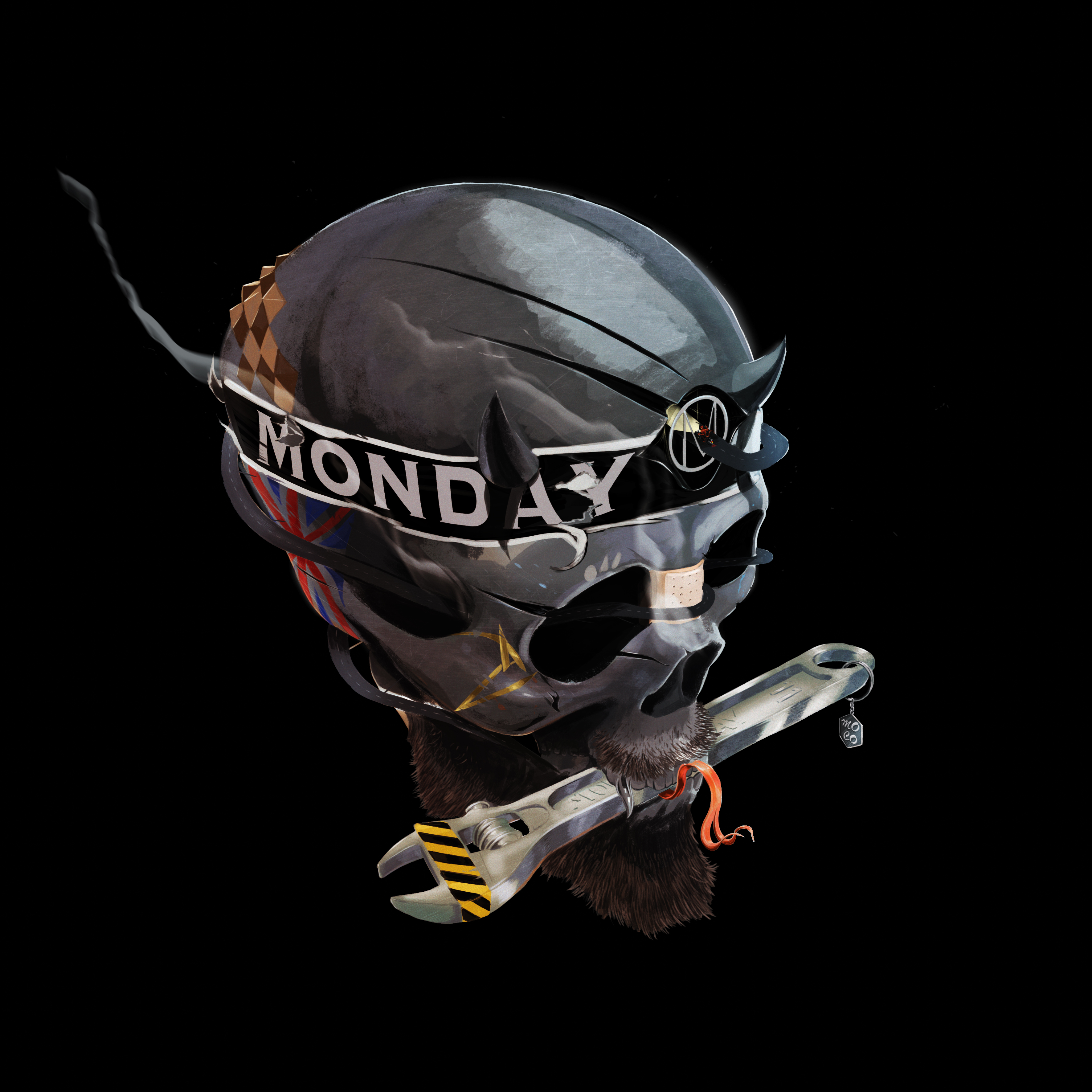 Digital Art Skull Simple Background 3D Horns Tools Beard Monday Headband Black Background 3543x3543