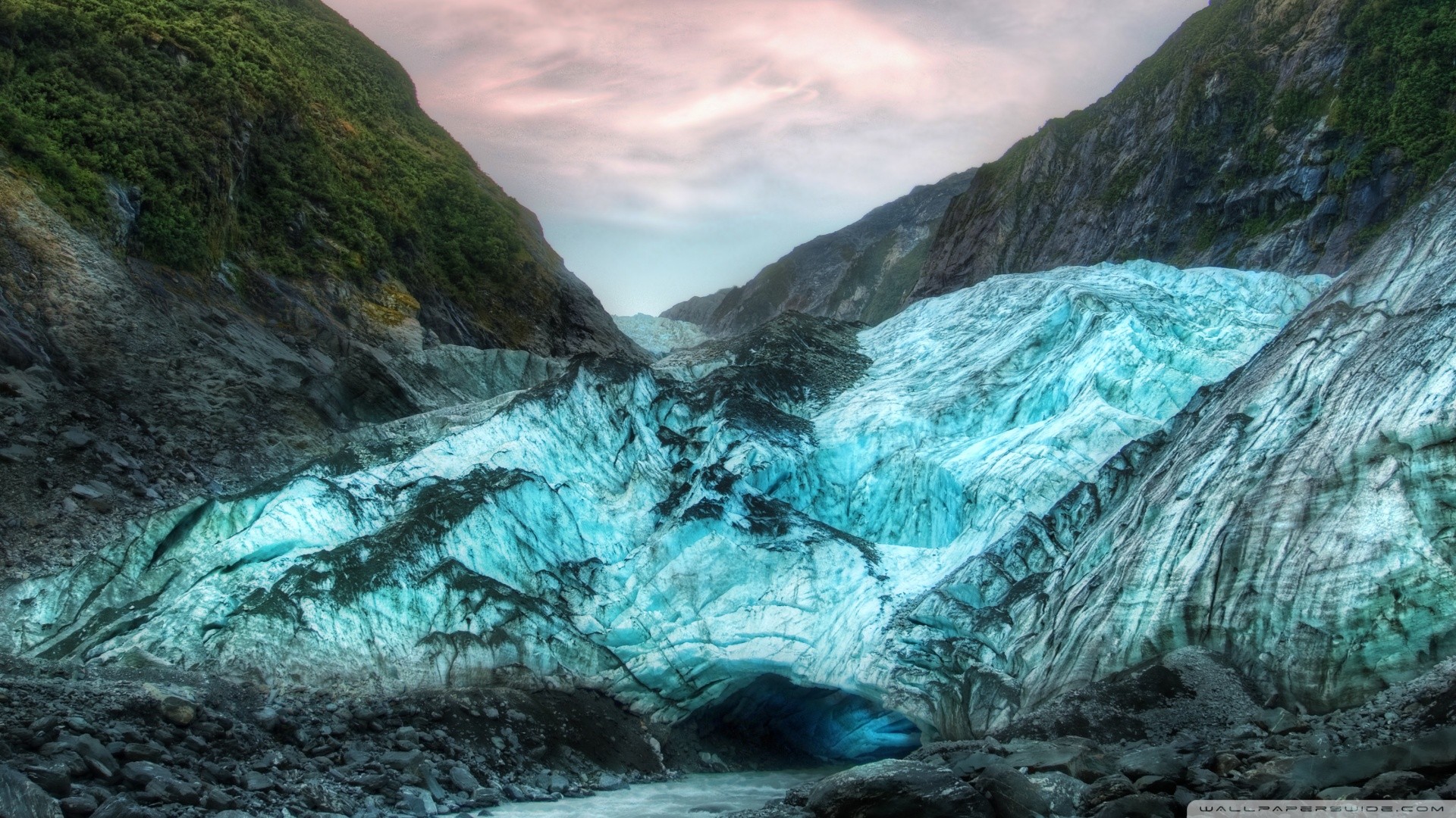 Glaciers Nature Landscape Ice Valley Cyan Tunnel 1920x1080