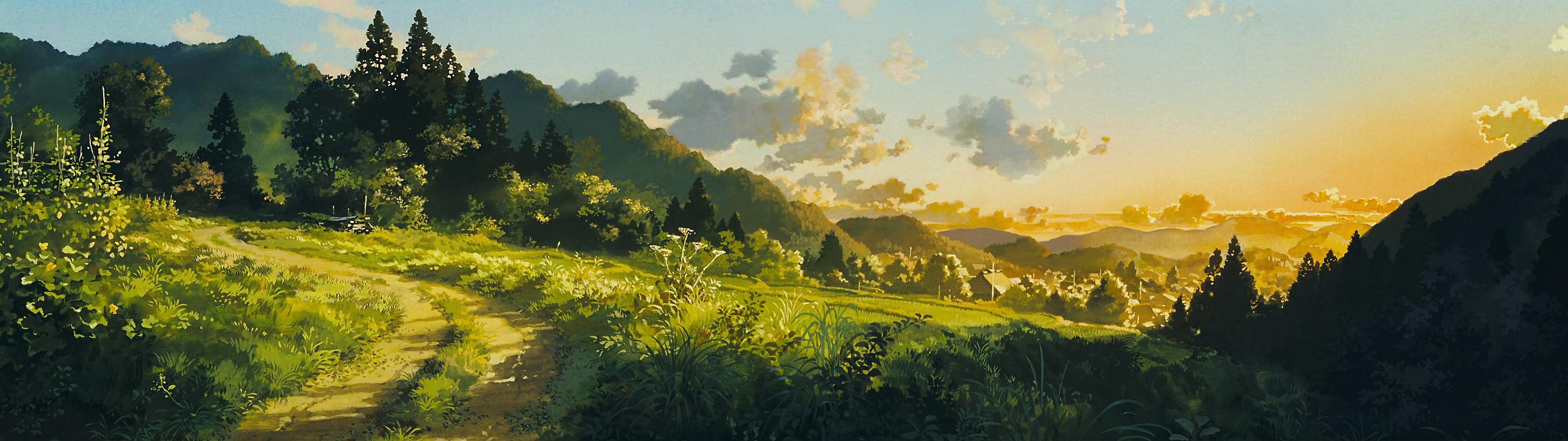 Studio Ghibli Multiple Display Artwork Path Super Ultrawide 3840x1080