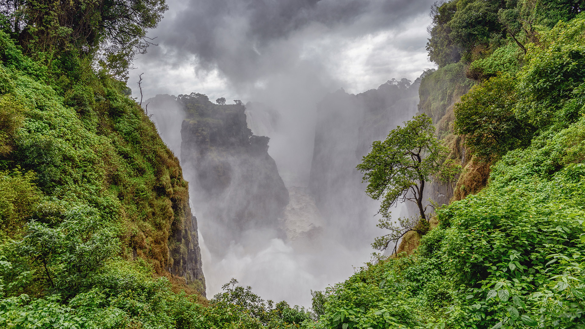 Trees Forest Mountains Valley Clouds Victoria Falls Zambia 1920x1080