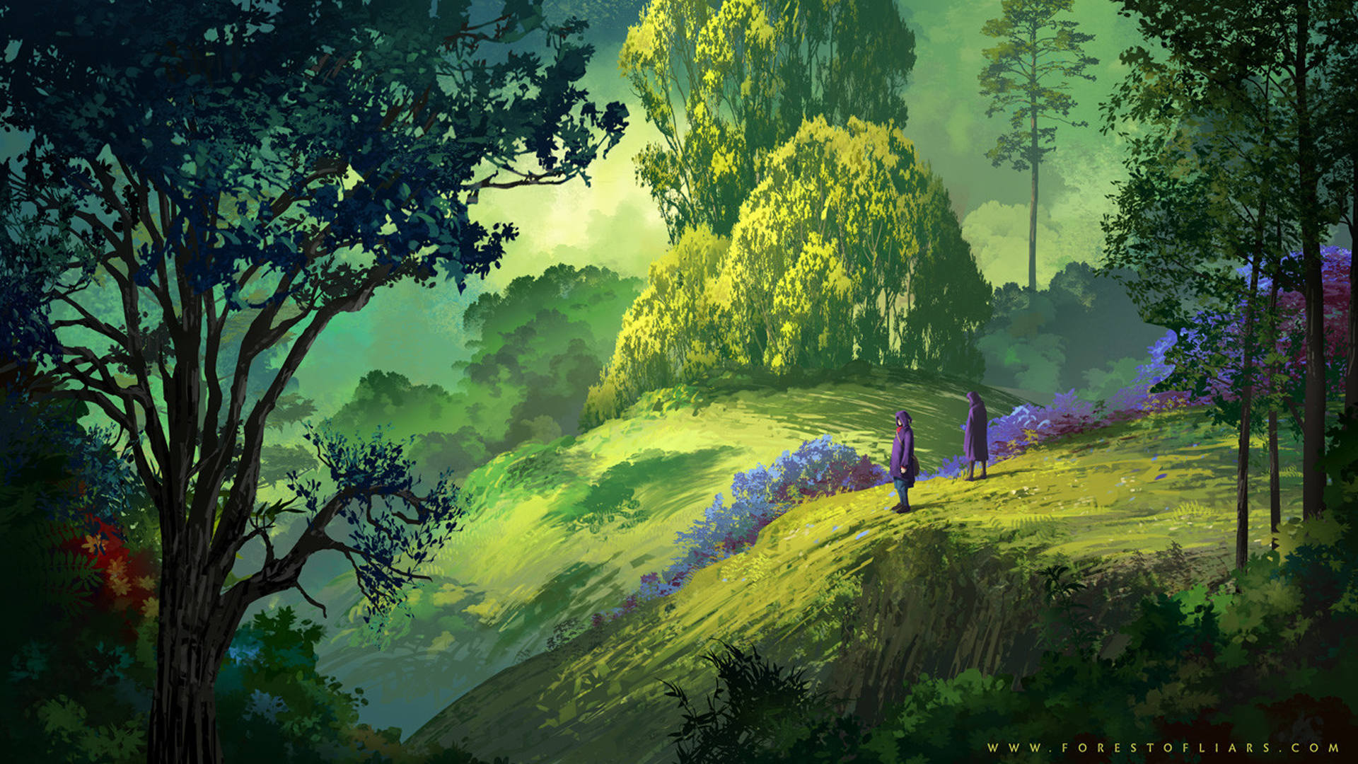 Sylvain Sarrailh Forest Of Liars Forest Trees Hill Artwork Video Game Art Digital Art 1920x1080