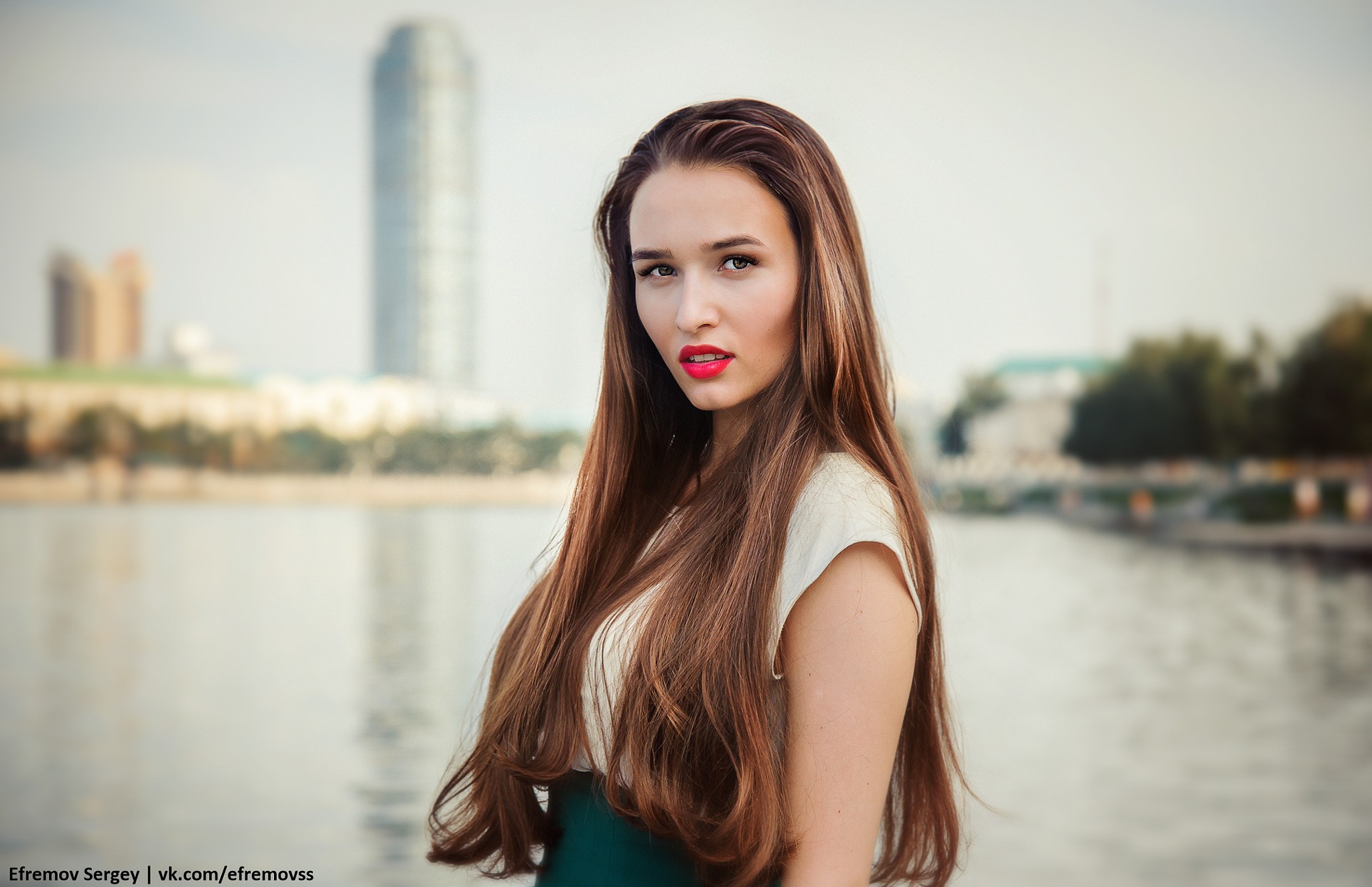 Women Face Portrait Long Hair Sergey Efremov Looking At Viewer Alexandra Red Lipstick Straight Hair  2048x1325