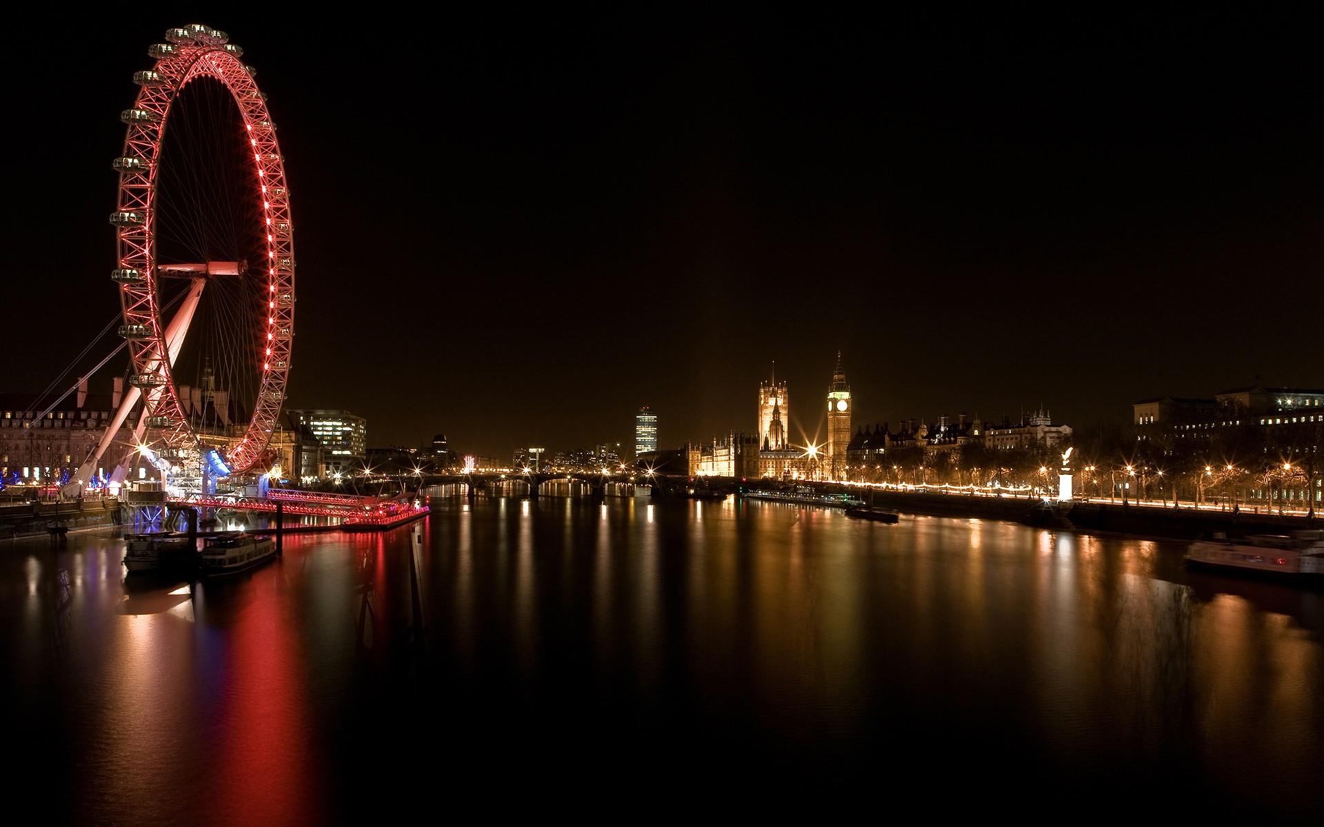 London River Thames London Eye Ferris Wheel Cityscape Big Ben 1920x1200