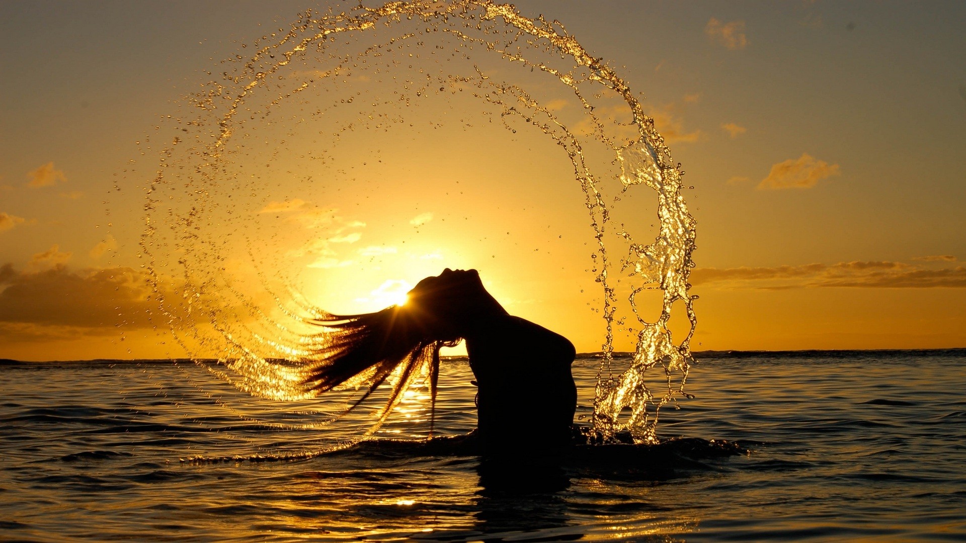 Sea Women Women Outdoors Silhouette Water Splash In Water 1920x1080